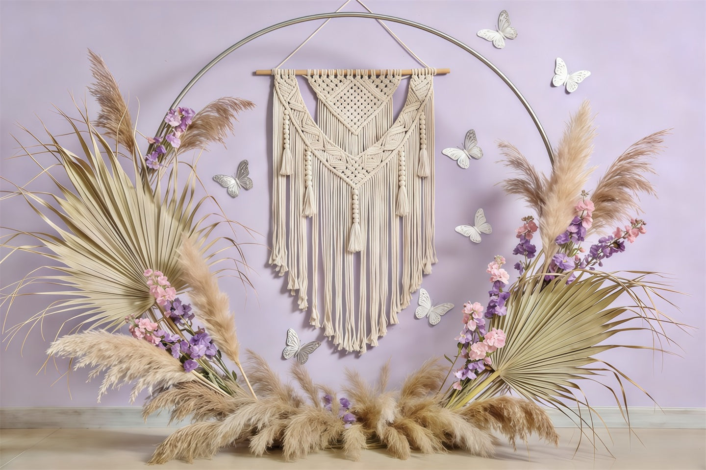 Pampas Grass Wall Backdrop Boho Macrame Pampas Butterfly Spring Photoshoot Backdrop UK CSH61-125