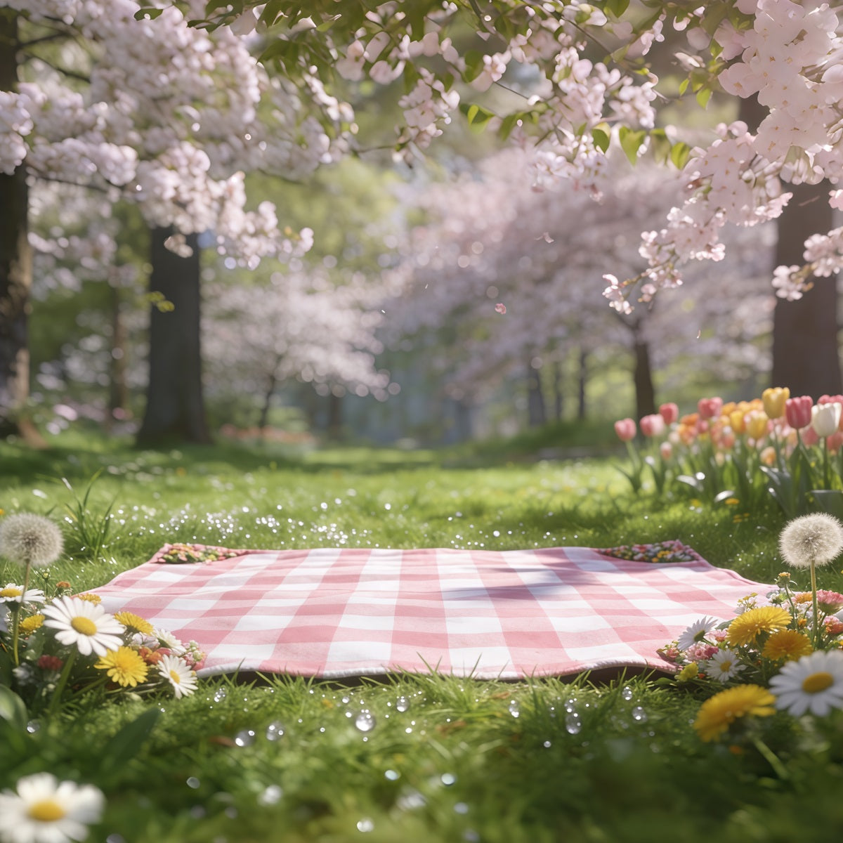 Picnic Photo Backdrop Cherry Picnic Meadow Blossom Backdrops For Spring UK CSH61-127