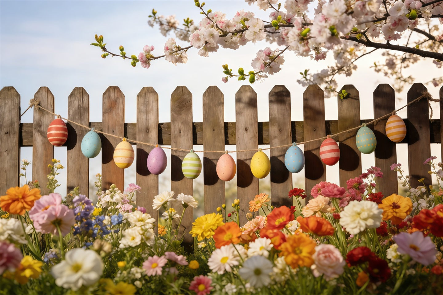 Spring Easter Backdrop Painted Eggs Garden Fence Spring Photo Booth Backdrop UK CSH61-131
