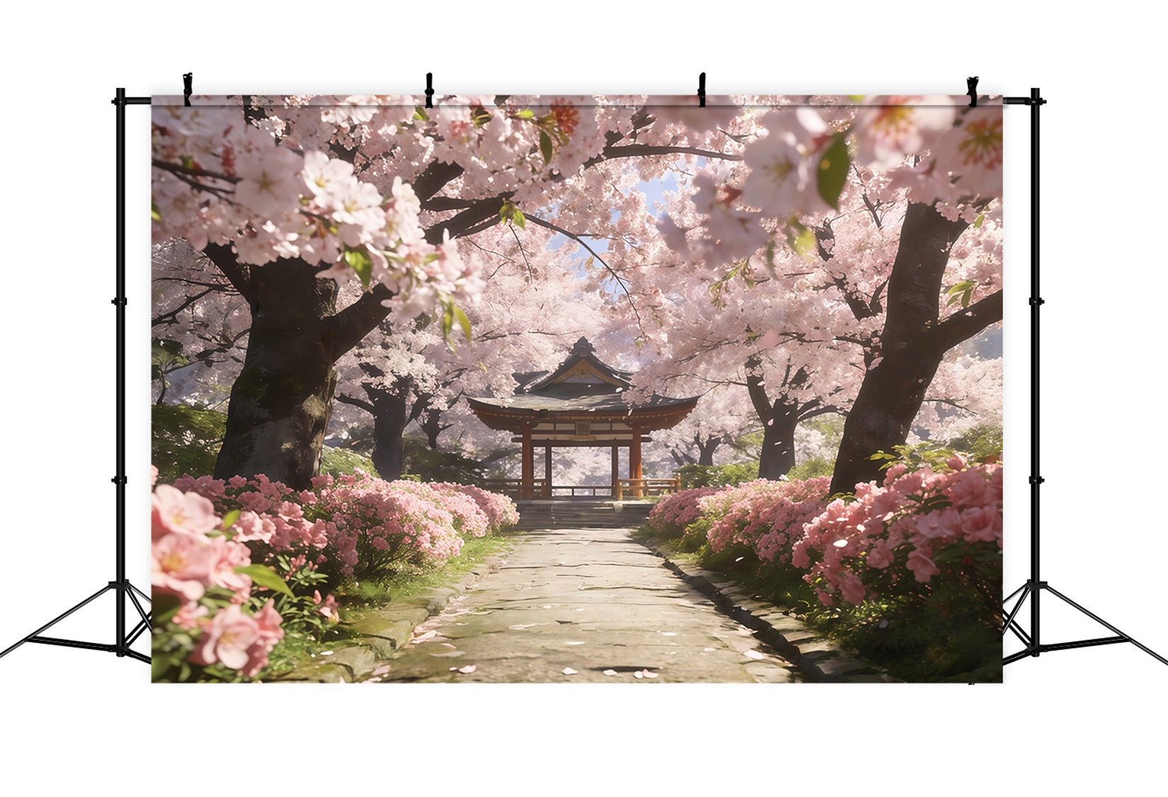 Cherry Blossom Tree Backdrop Sakura Pathway Tranquil Pavilion Floral Print Backdrop UK CSH61-133