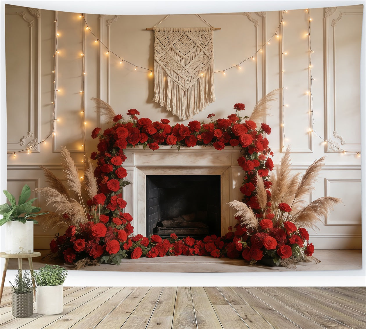 Pampas Wall Backdrop Fireplace Roses Pampas Glow Spring Picture Backdrops UK CSH61-135