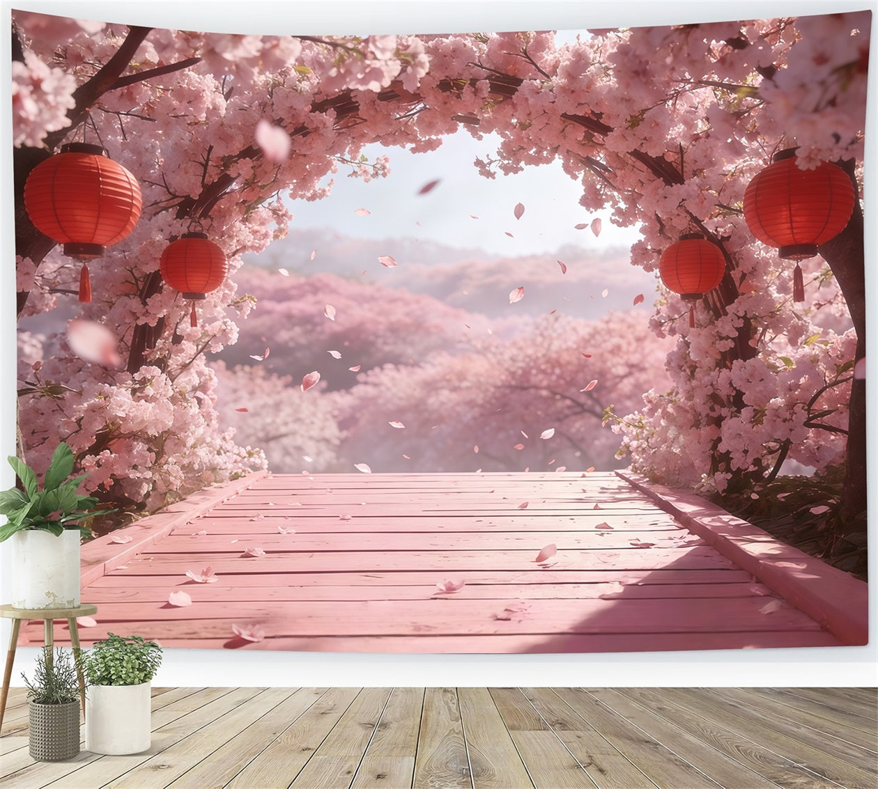 Cherry Blossom Backdrop Ideas Pink Flowers Lantern Archway Floral Backdrop Photography UK CSH61-137