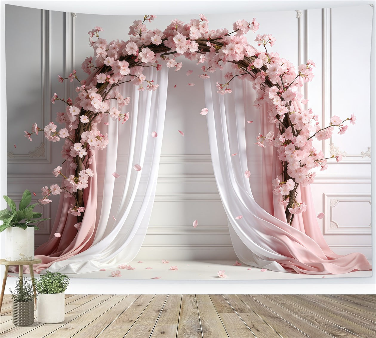 Pink Cherry Blossom Backdrop Pastel Draped Sakura Blossom Spring Backdrops For Pictures UK CSH61-138