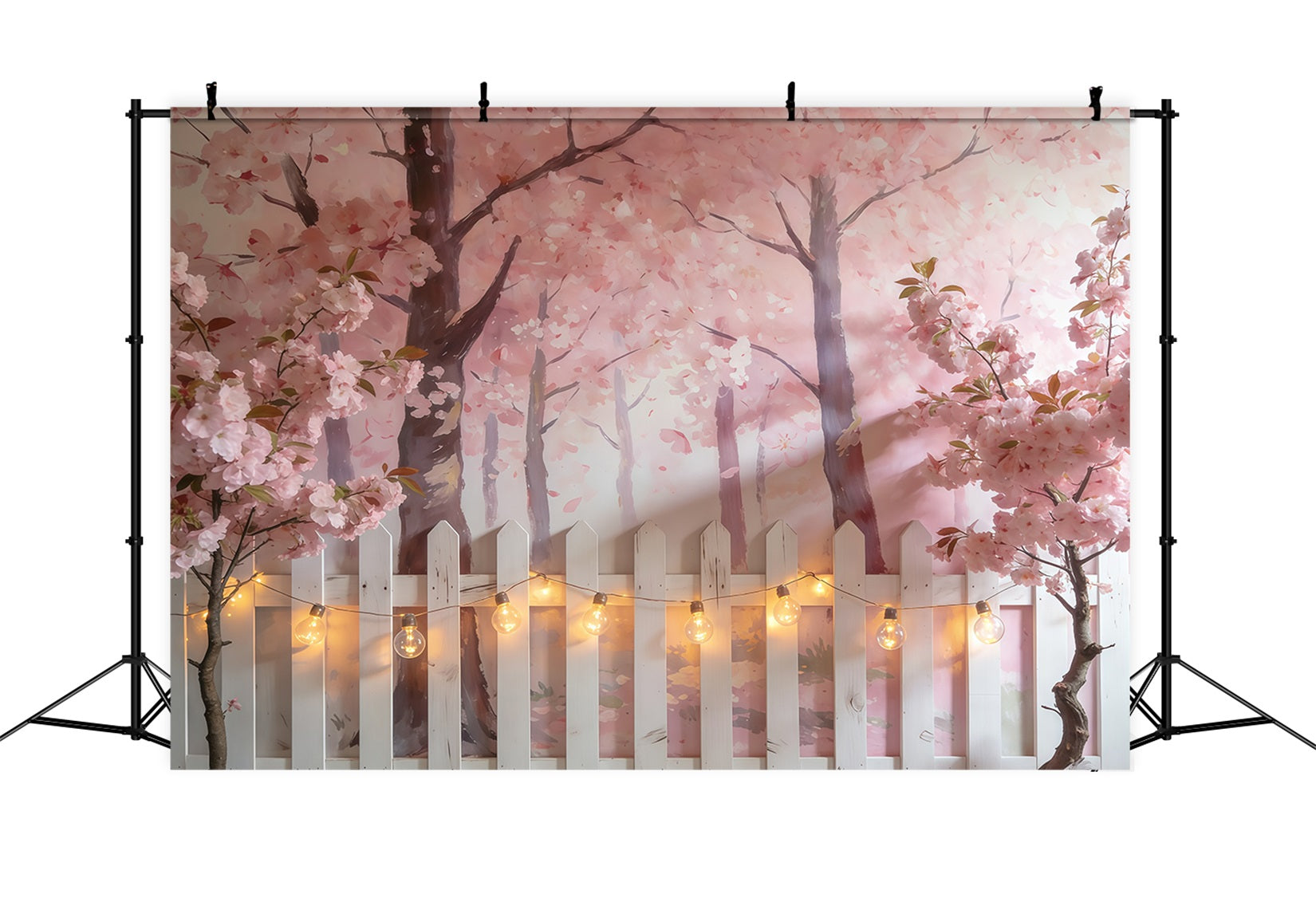 Cherry Blossoms Backdrop Pink Blossom Trees White Fence Photography Spring Backdrop UK CSH61-139