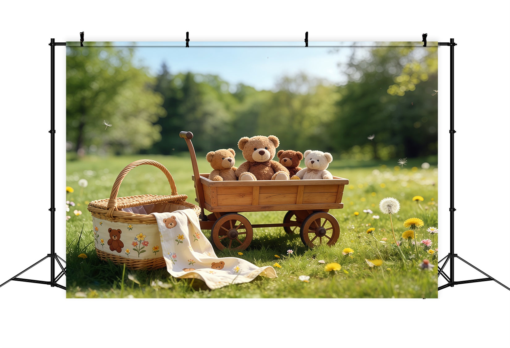 Picnic Backdrops Teddy Bear Wagon Meadow Outdoors Diy Spring Backdrop UK CSH61-140