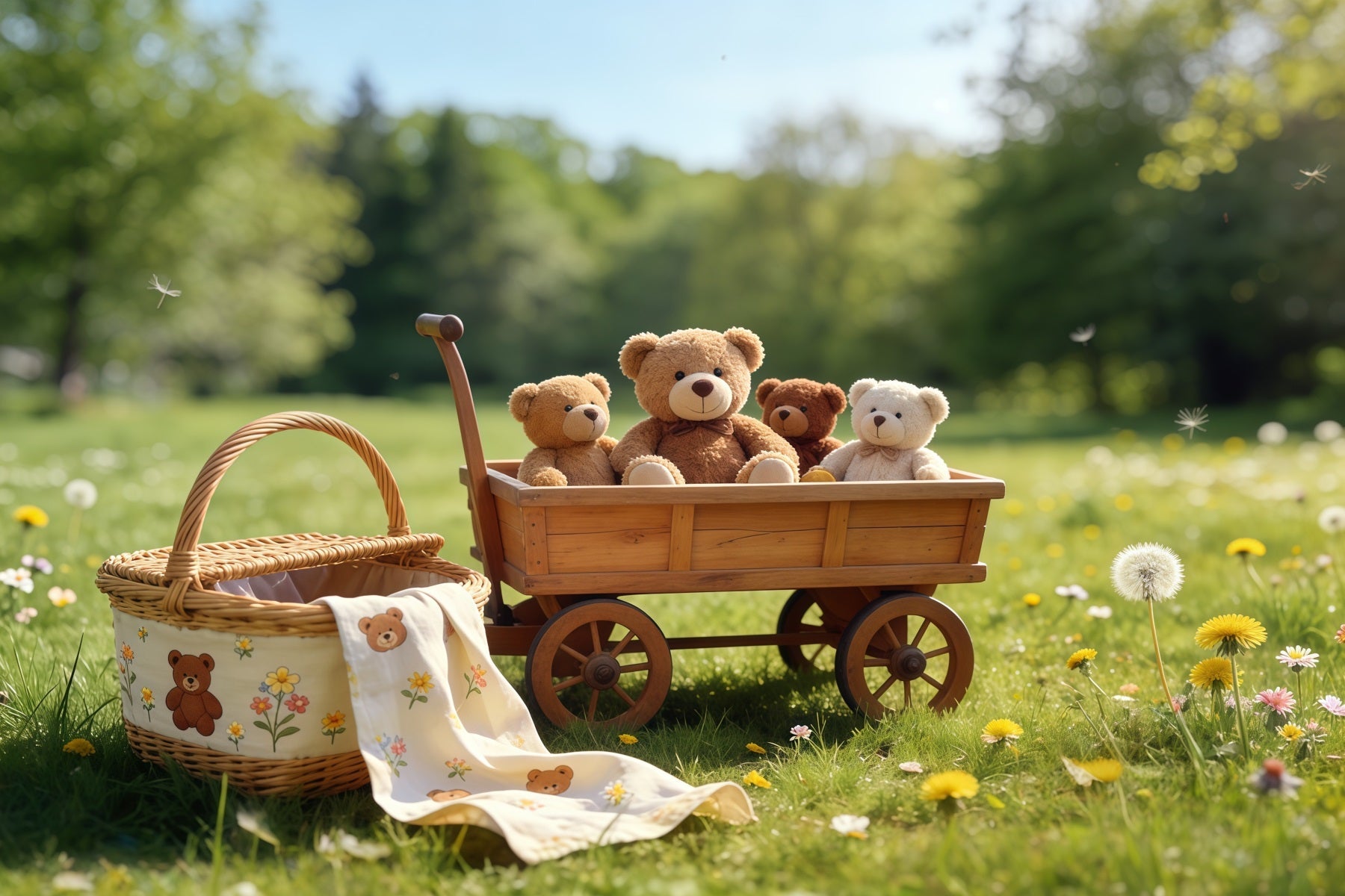 Picnic Backdrops Teddy Bear Wagon Meadow Outdoors Diy Spring Backdrop UK CSH61-140