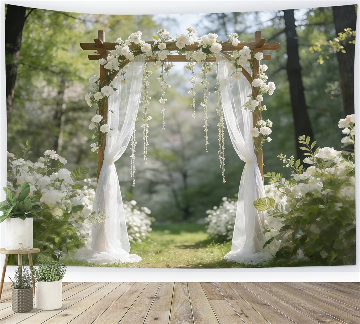 Spring Wedding Backdrop White Blossom Garden Archway Spring Backdrop Pictures UK CSH61-141