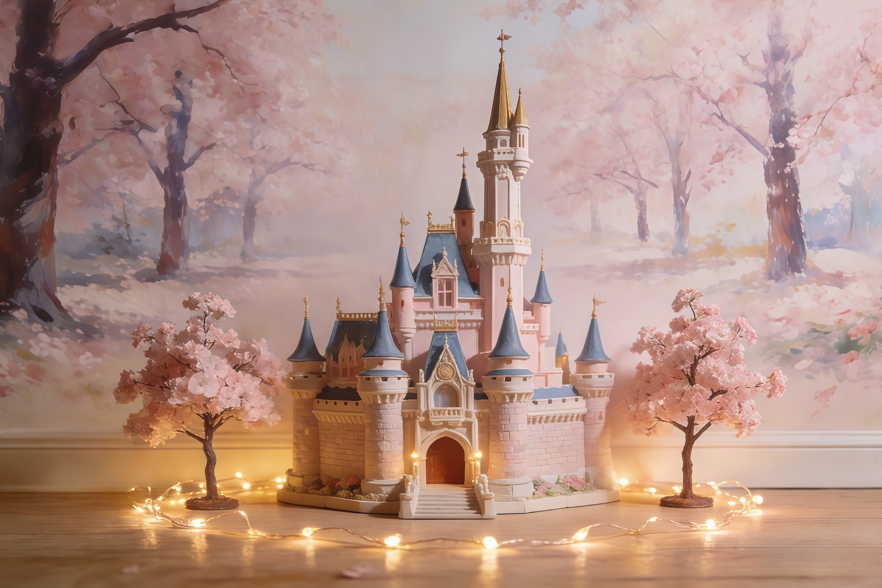 Backdrop Cherry Blossom Fairy Tale Dreamy Castle Floral Picture Backdrop UK CSH61-143