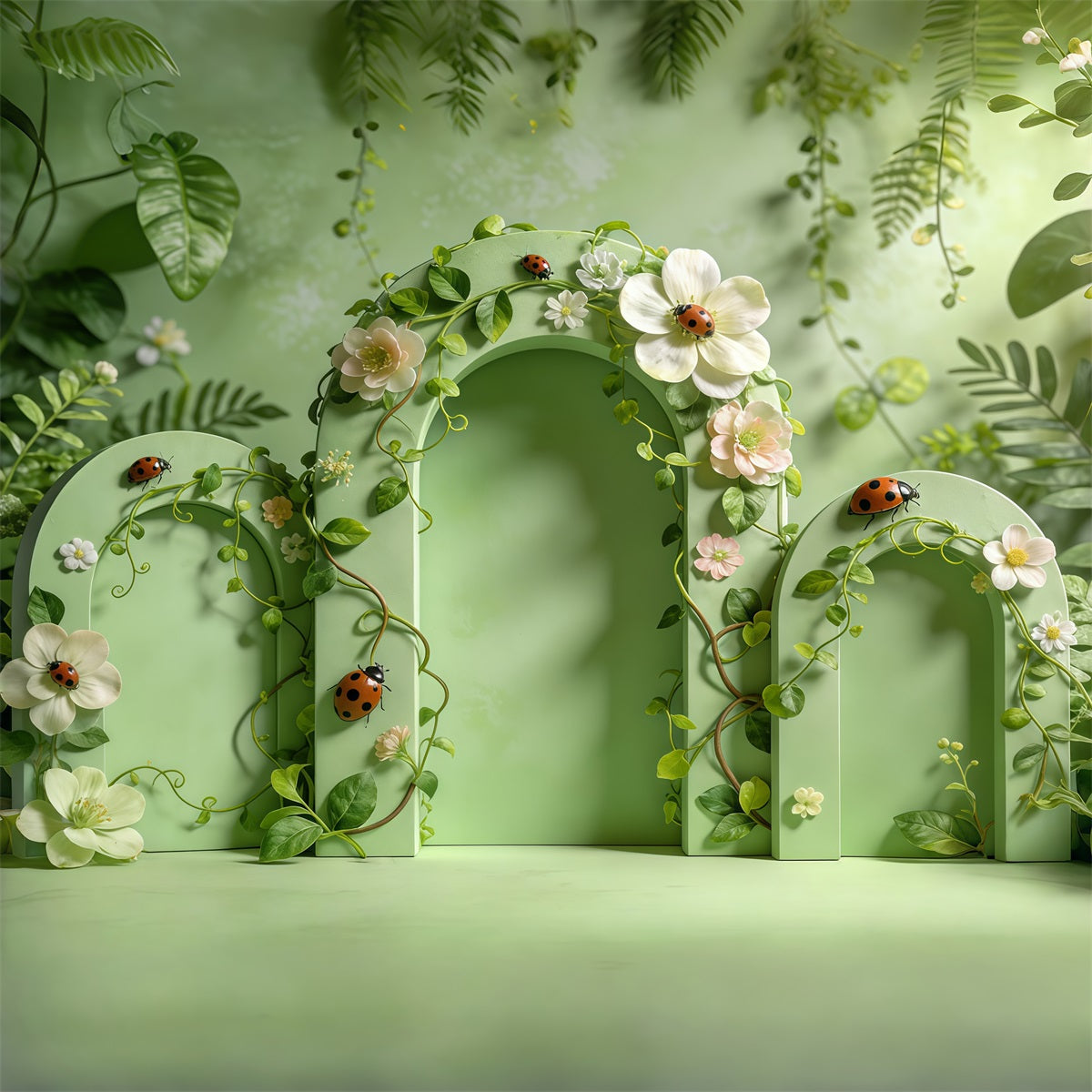 Lady Bug Backdrop Green Arch Door Floral Garden Spring Backdrops Ideas UK CSH61-147