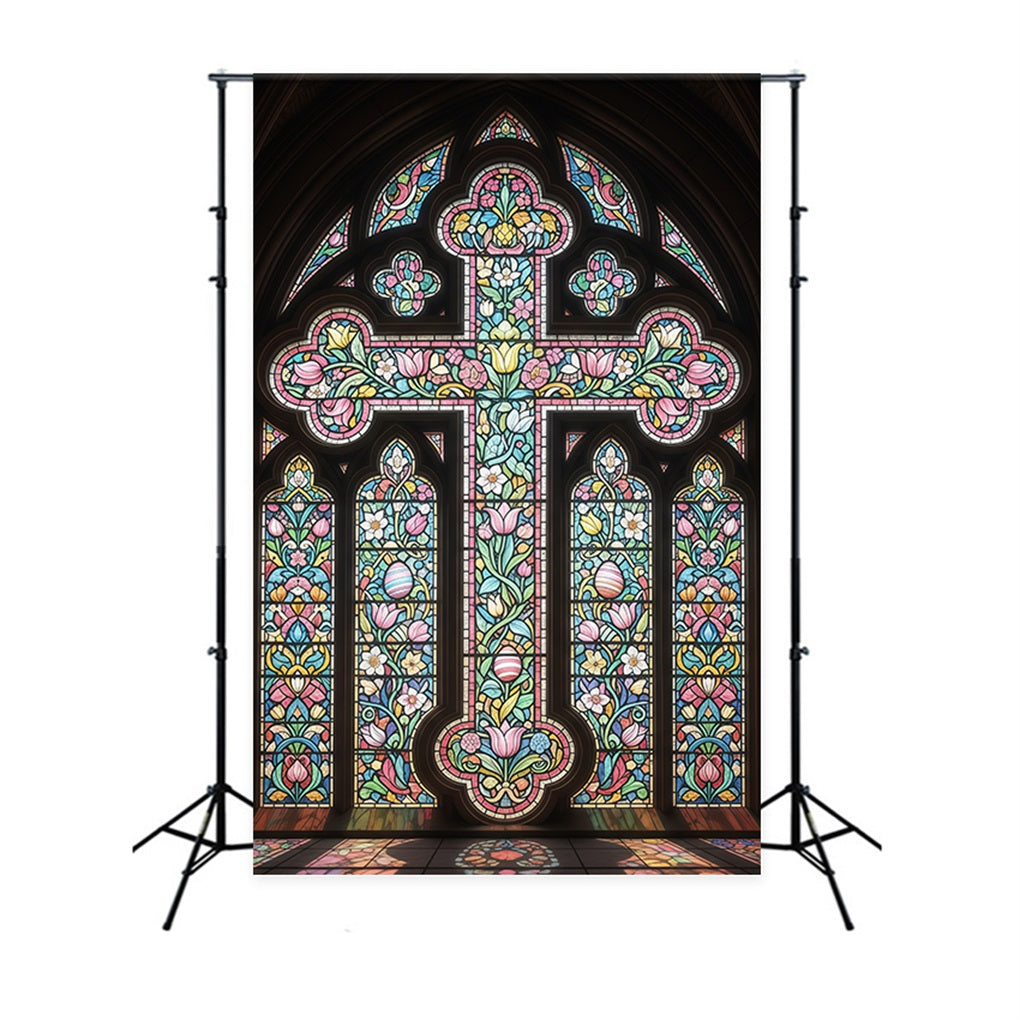 Stained Glass Window Backdrop Cathedral Cross Ornate Gothic Easter Backdrops UK CSH61-15