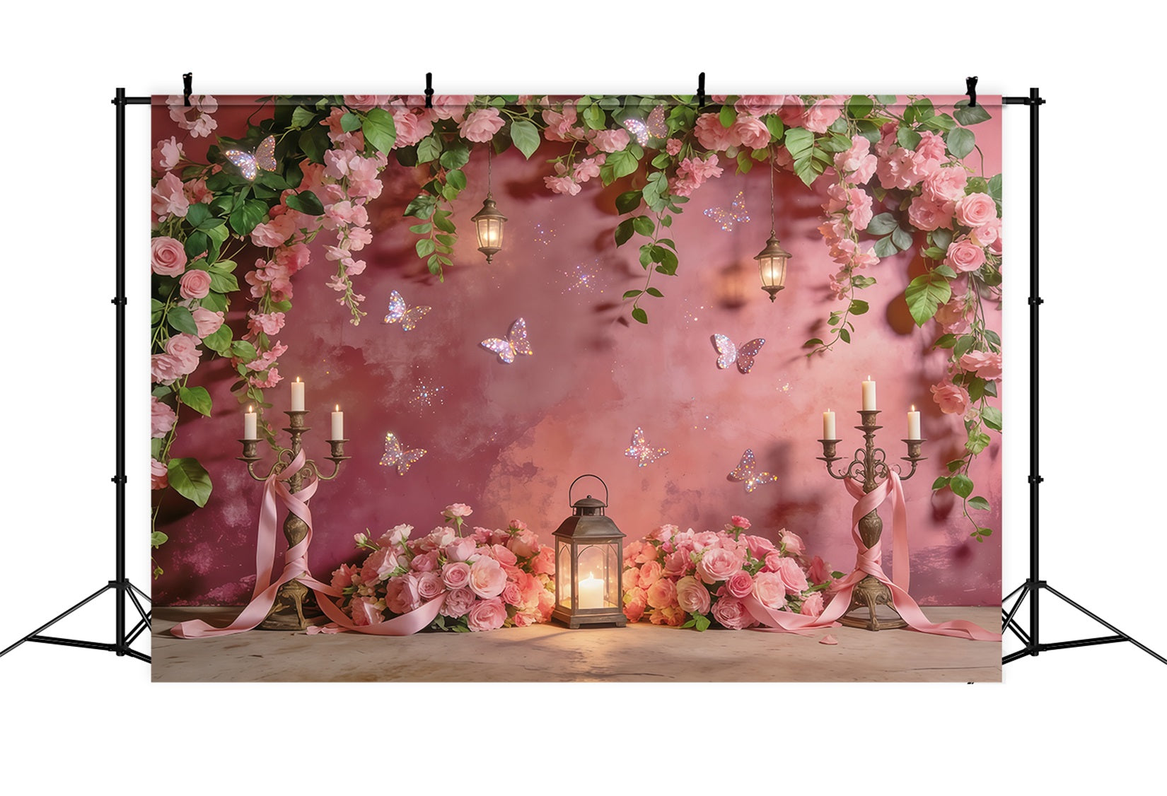 Hanging Vine Backdrop Rose Lantern Butterfly Glow Spring Photo Backdrops UK CSH61-154