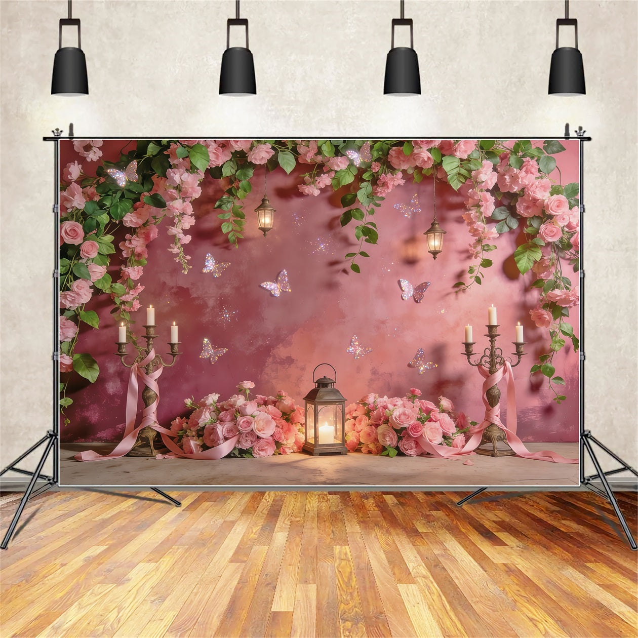 Hanging Vine Backdrop Rose Lantern Butterfly Glow Spring Photo Backdrops UK CSH61-154