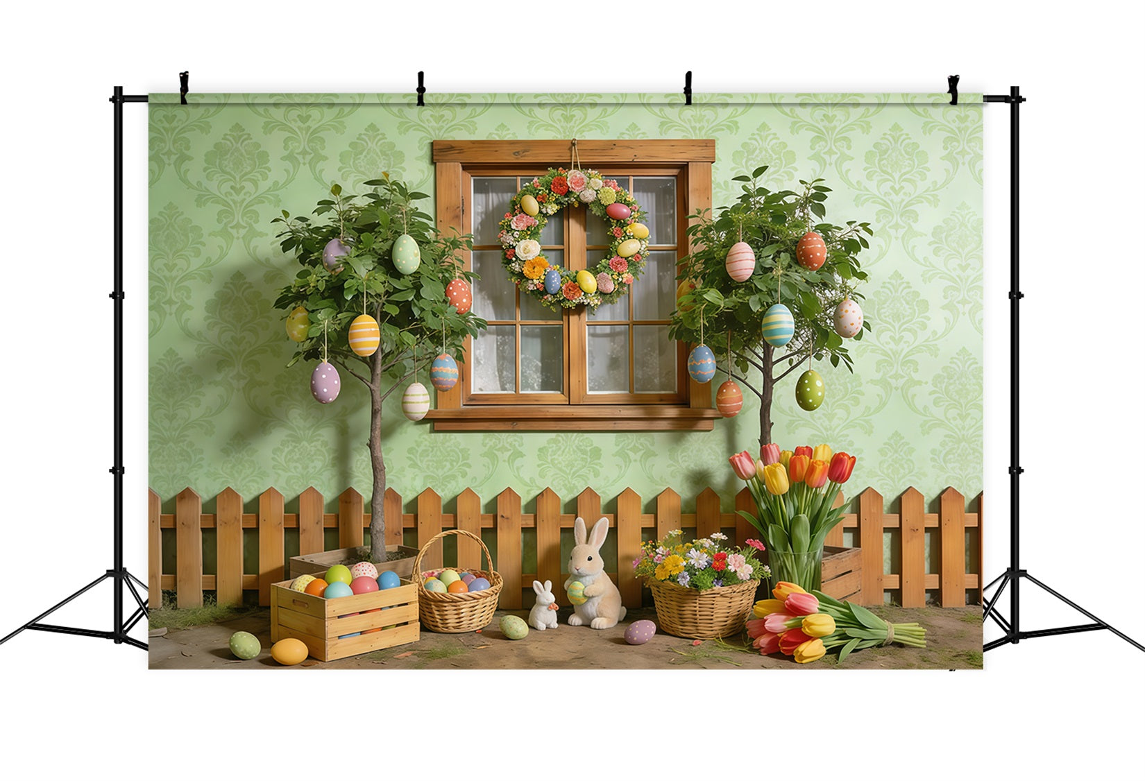 Easter Spring Backdrop Garden Window Egg Bunny Spring Photography Backdrops UK CSH61-155