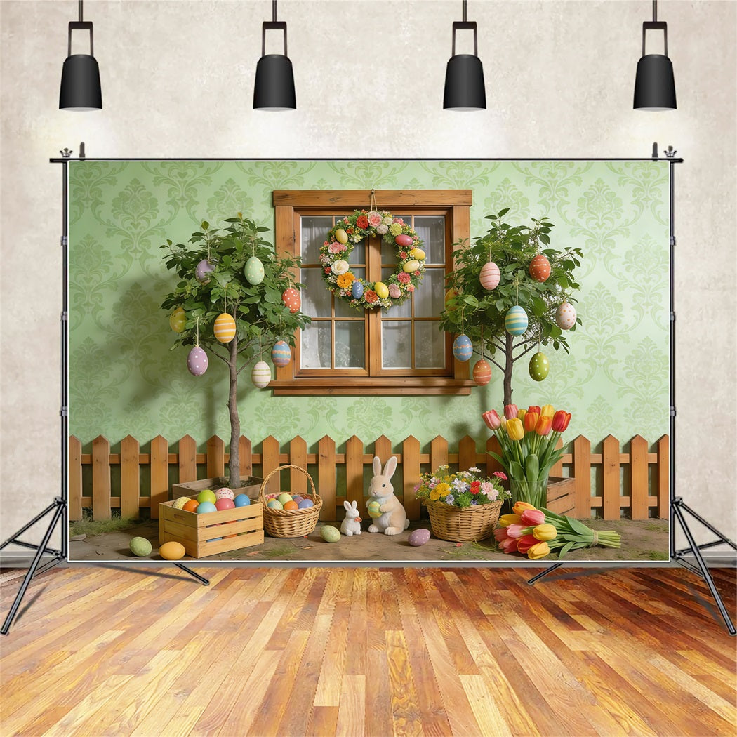 Easter Spring Backdrop Garden Window Egg Bunny Spring Photography Backdrops UK CSH61-155