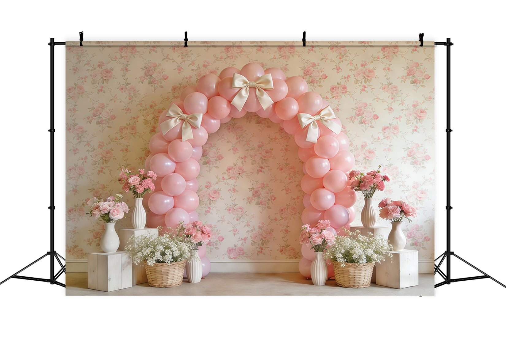 Spring Balloon Backdrop Pink Bow Arch Flower Decor Wall Backdrop Spring UK CSH61-159