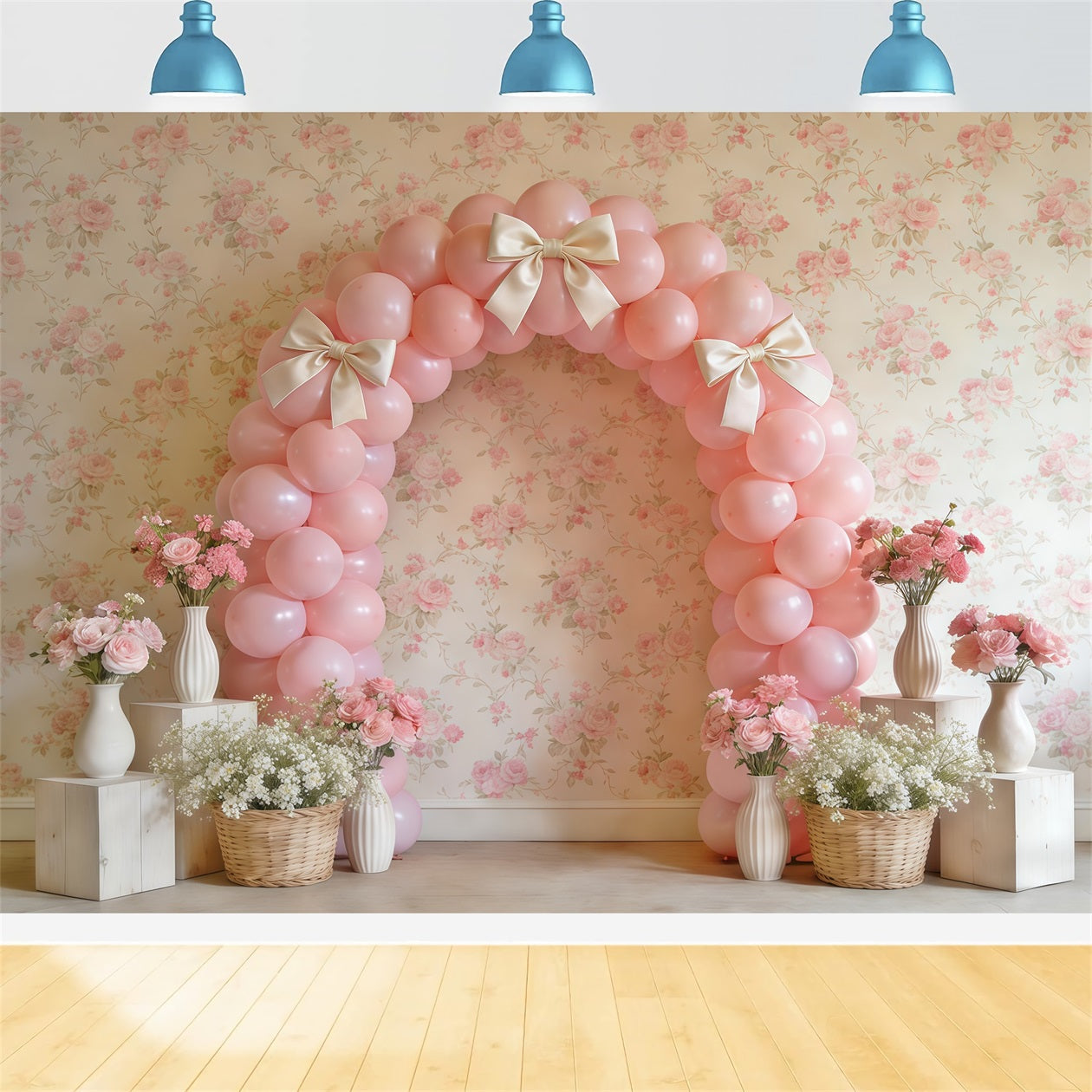 Spring Balloon Backdrop Pink Bow Arch Flower Decor Wall Backdrop Spring UK CSH61-159