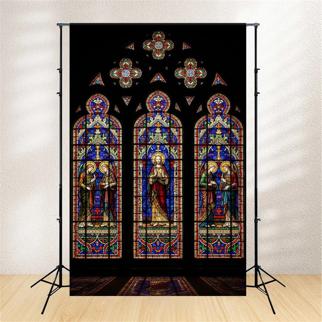 Stained Glass Window Backdrop Sacred Trinity Religious Scene Happy Easter Backdrop UK CSH61-16