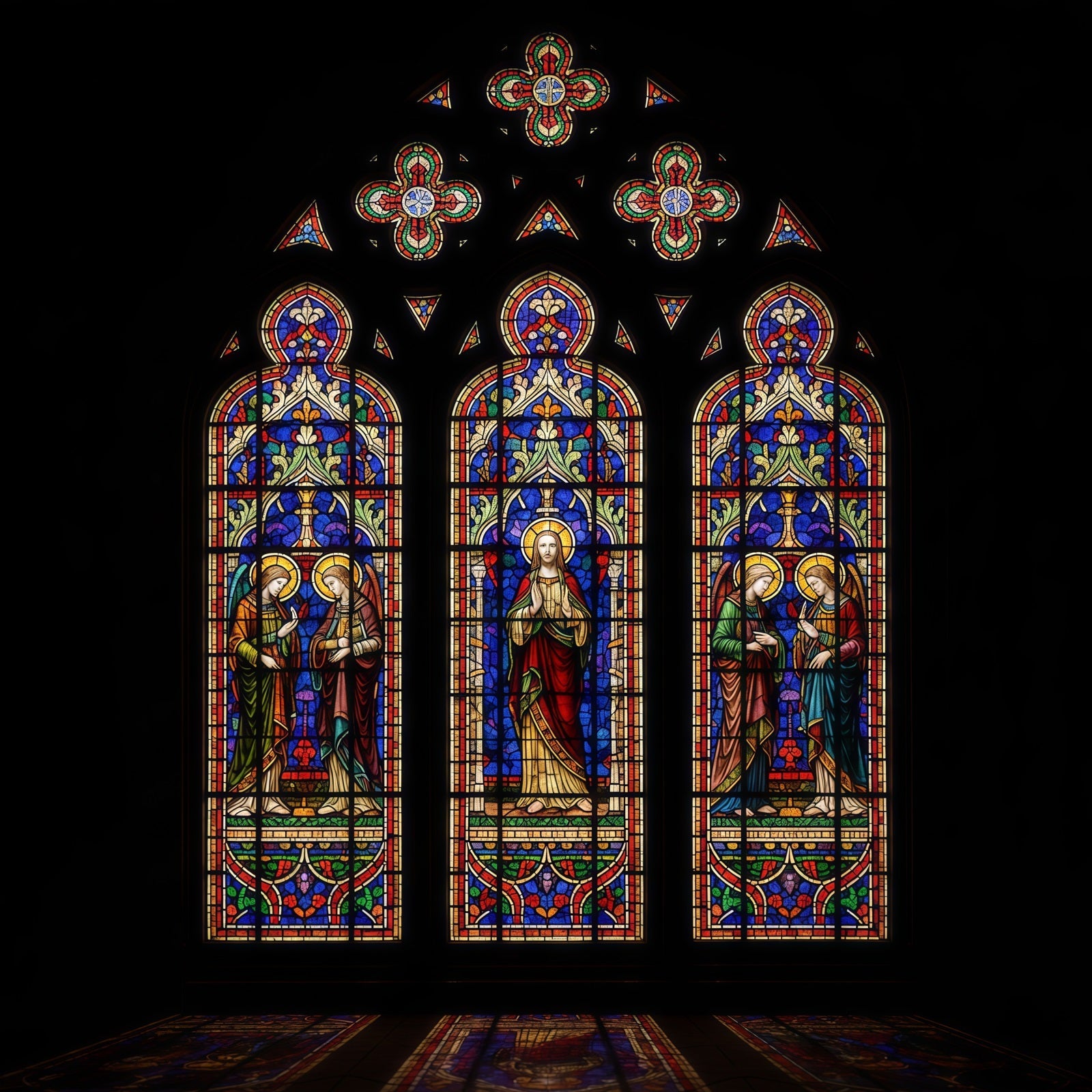 Stained Glass Window Backdrop Sacred Trinity Religious Scene Happy Easter Backdrop UK CSH61-16