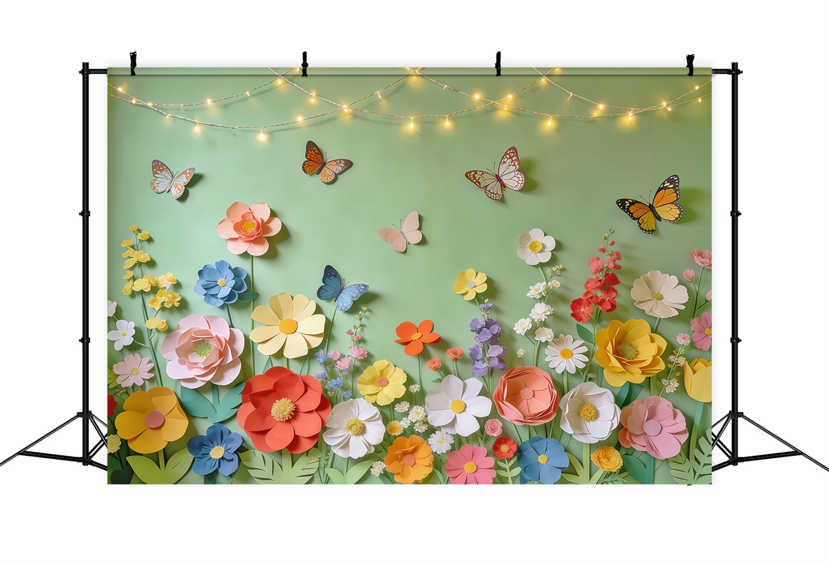 Spring Paper Flower Backdrop Flower Butterfly Garden Lights Photography Backdrop Floral UK CSH61-160