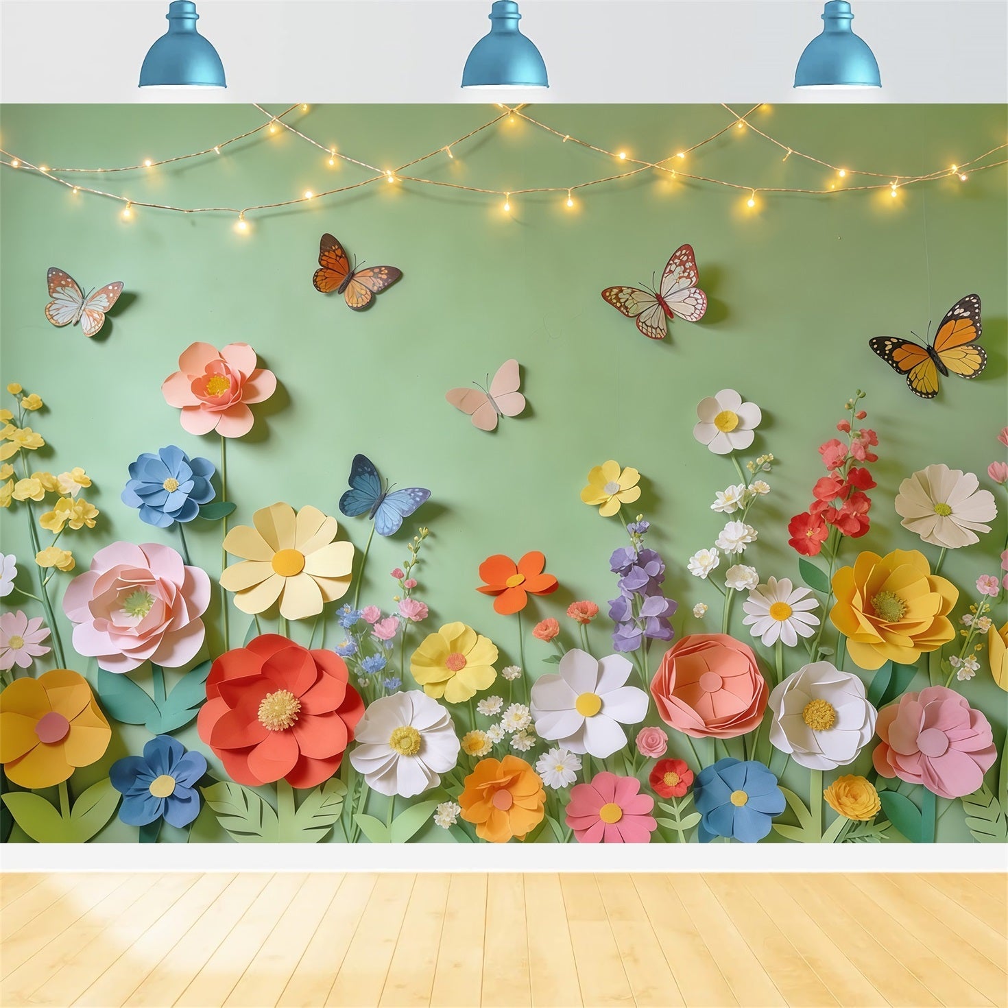 Spring Paper Flower Backdrop Flower Butterfly Garden Lights Photography Backdrop Floral UK CSH61-160
