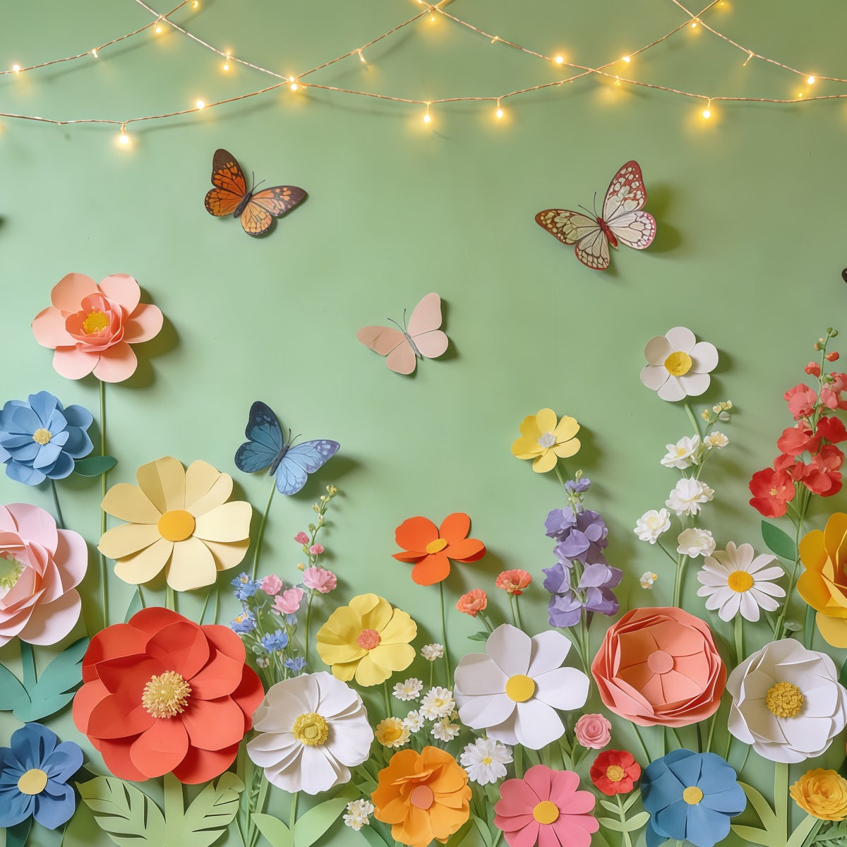 Spring Paper Flower Backdrop Flower Butterfly Garden Lights Photography Backdrop Floral UK CSH61-160
