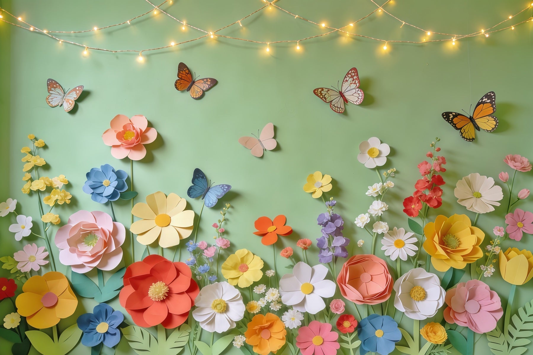 Spring Paper Flower Backdrop Flower Butterfly Garden Lights Photography Backdrop Floral UK CSH61-160