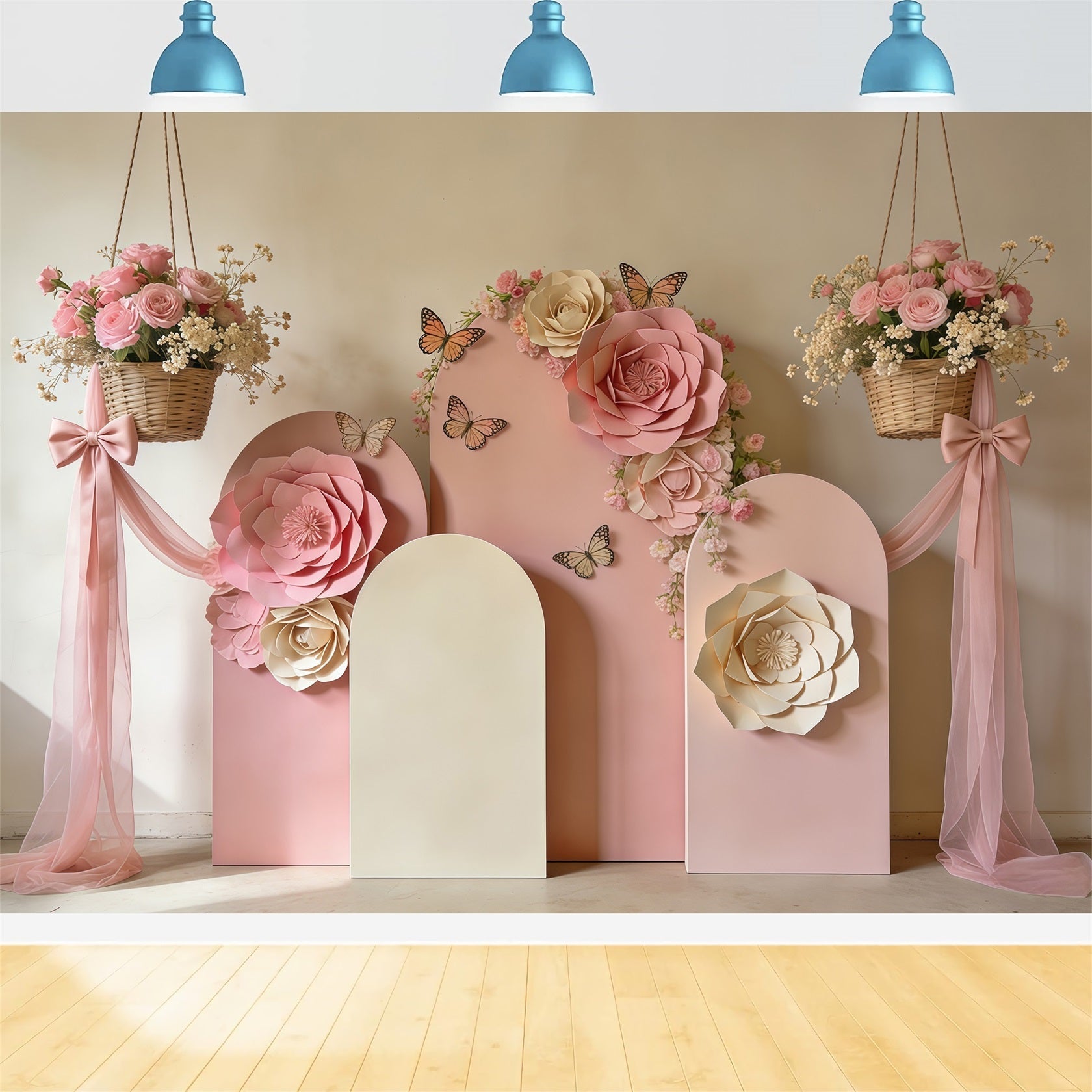 Spring Paper Flower Backdrop Blush Bloom Arch Bow Drape Photography Backdrop Floral UK CSH61-162