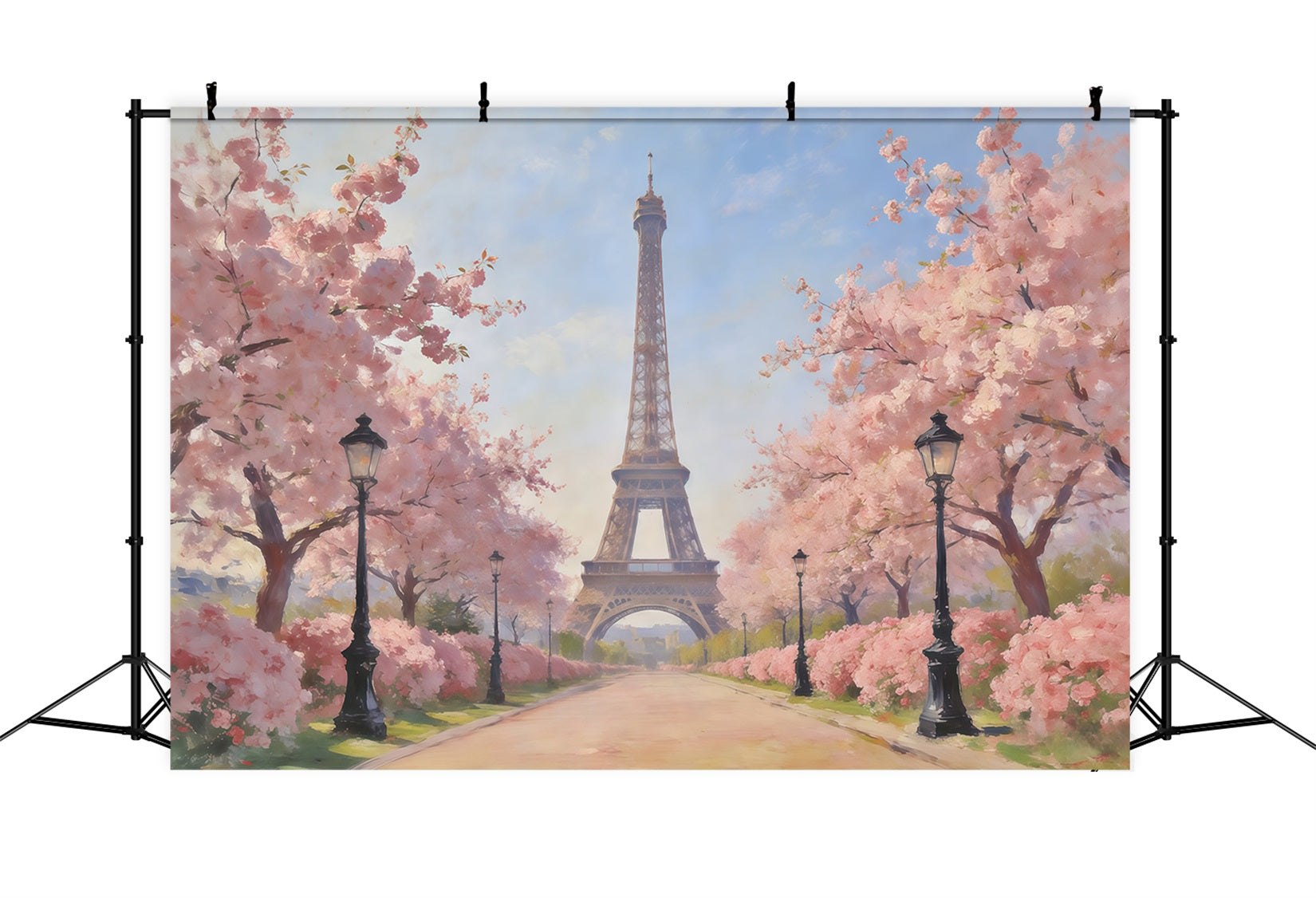 Spring Oil Painting Backdrop Paris Cherry Blossom Avenue Photo Backdrop Spring UK CSH61-167