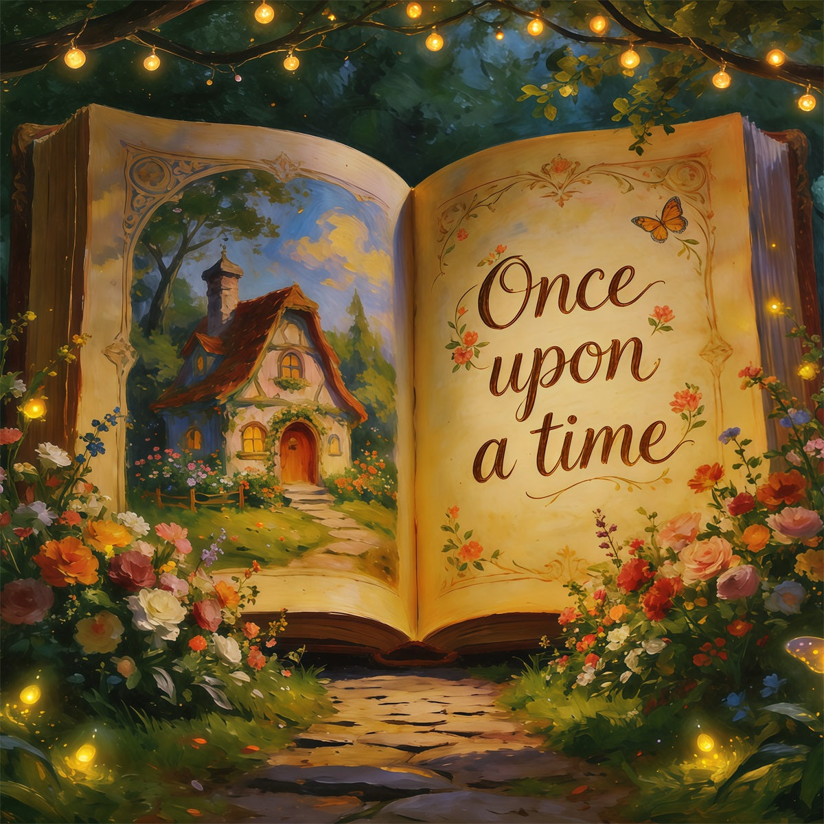 Spring Storybook Fairytale Backdrop Fairy Tale Book Garden Path Springtime Backdrops UK CSH61-168