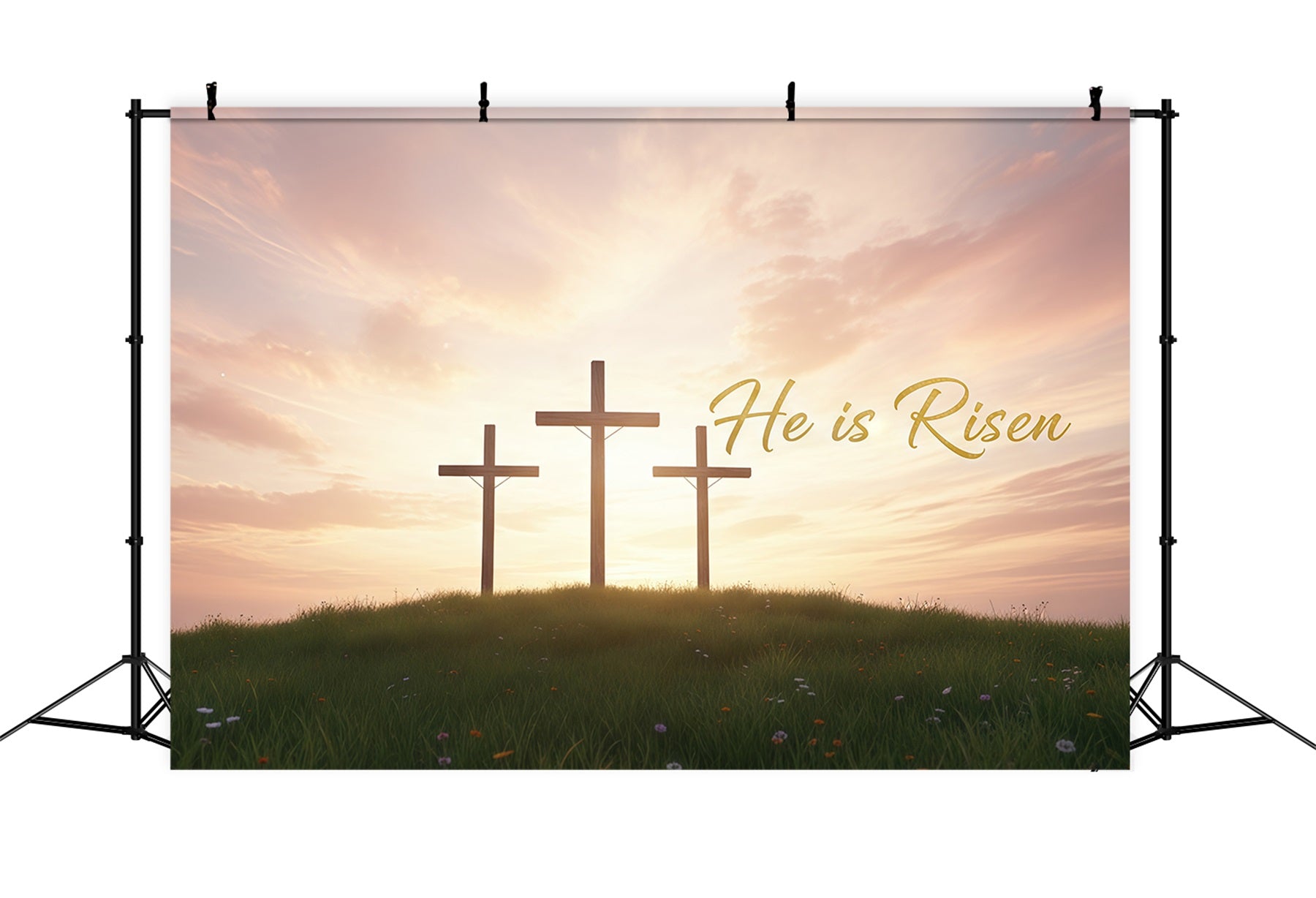 Church Easter Backdrops Sunrise Cross Resurrection Hill Easter Backdrop For Pictures UK CSH61-17