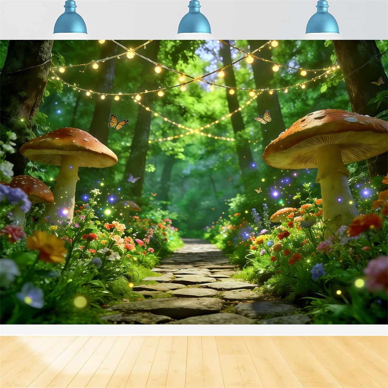 Spring Woodland Path Backdrop Enchanted Mushroom Light Path Spring Picture Backdrop UK CSH61-170