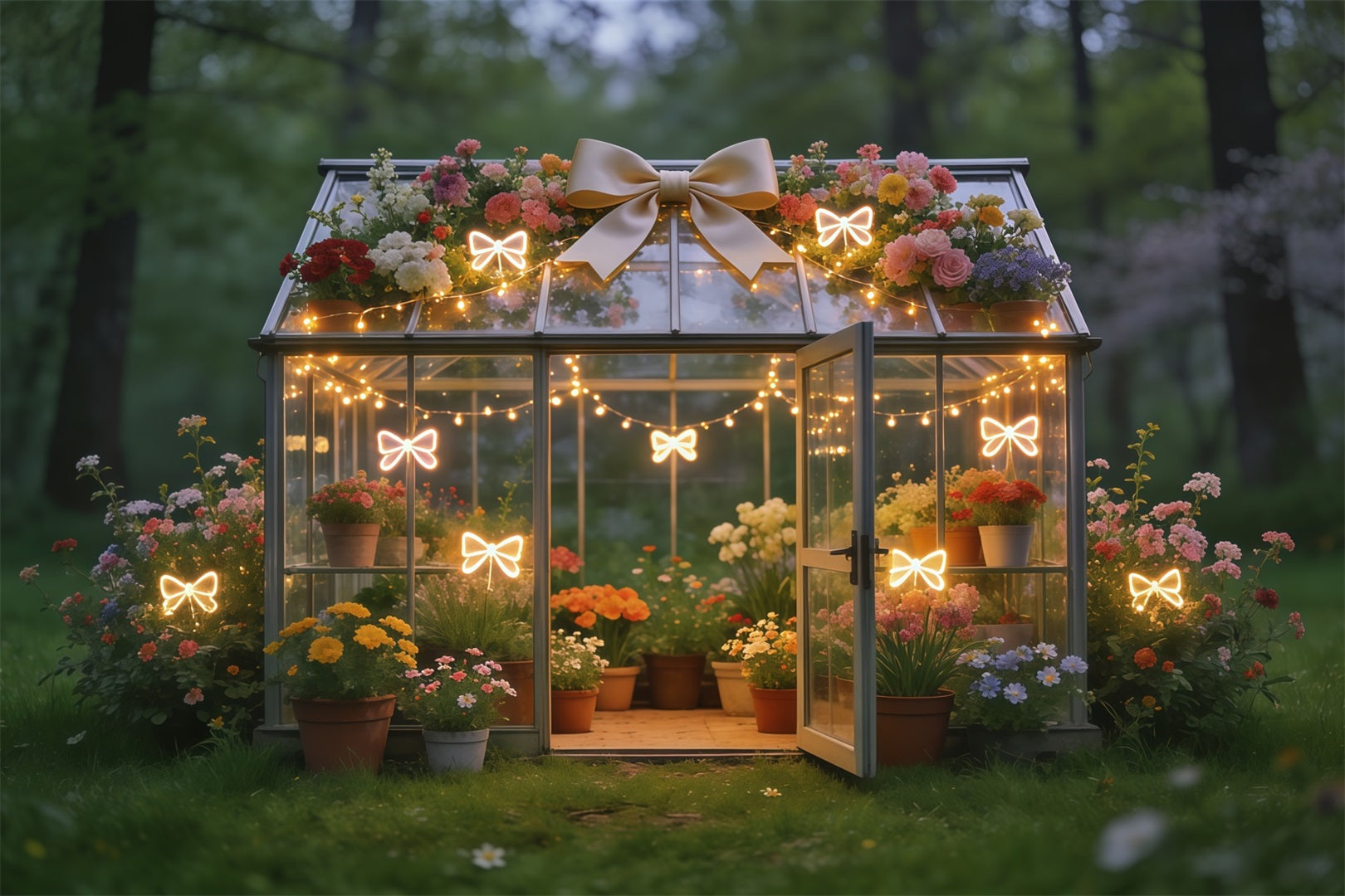 Spring Greenhouse Backdrop Glowing Bow Garden Floral Spring Backdrops UK CSH61-171