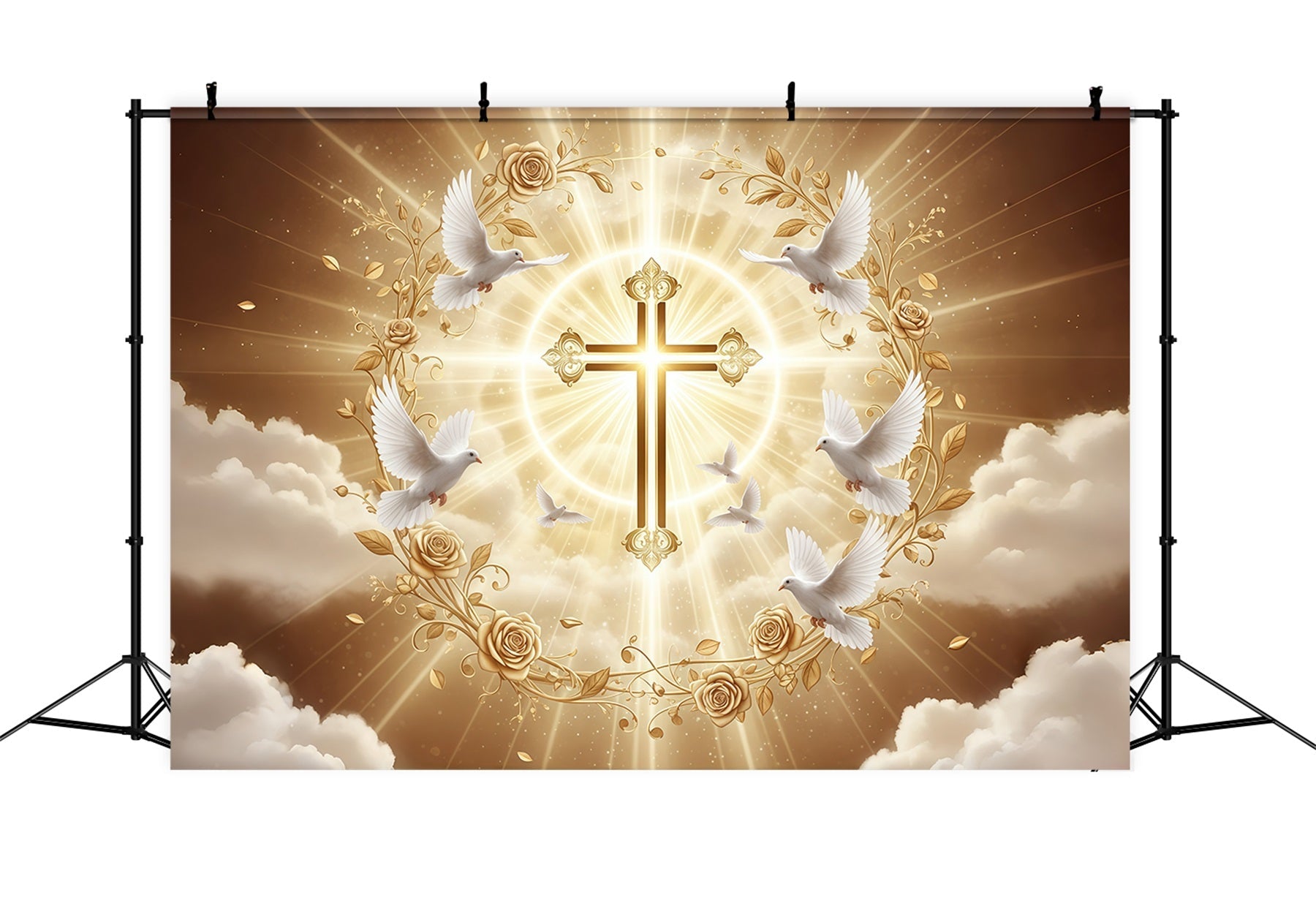 Church Easter Backdrops Golden Radiance Cross Songbirds Easter Backdrop Ideas UK CSH61-18