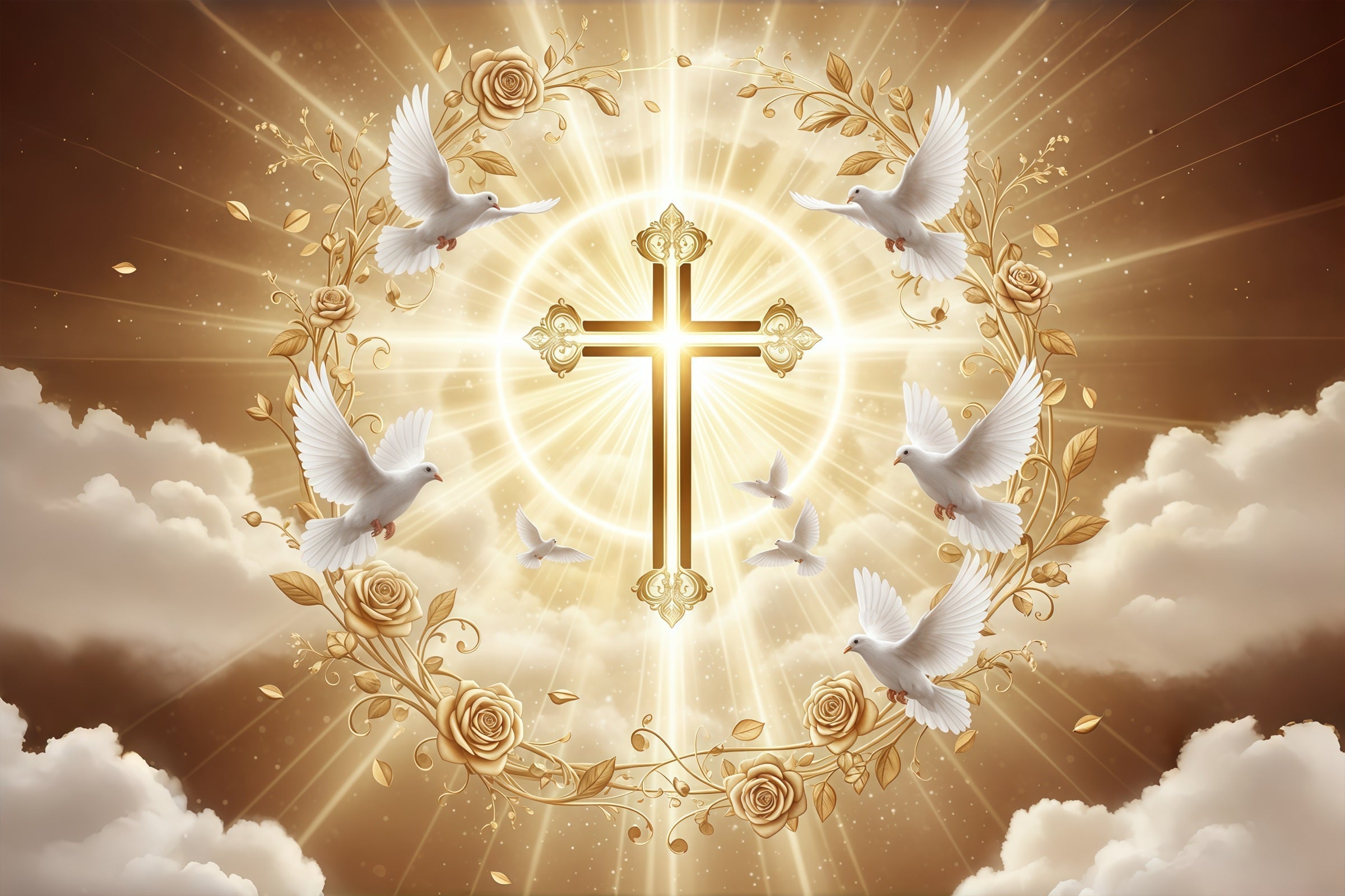 Church Easter Backdrops Golden Radiance Cross Songbirds Easter Backdrop Ideas UK CSH61-18