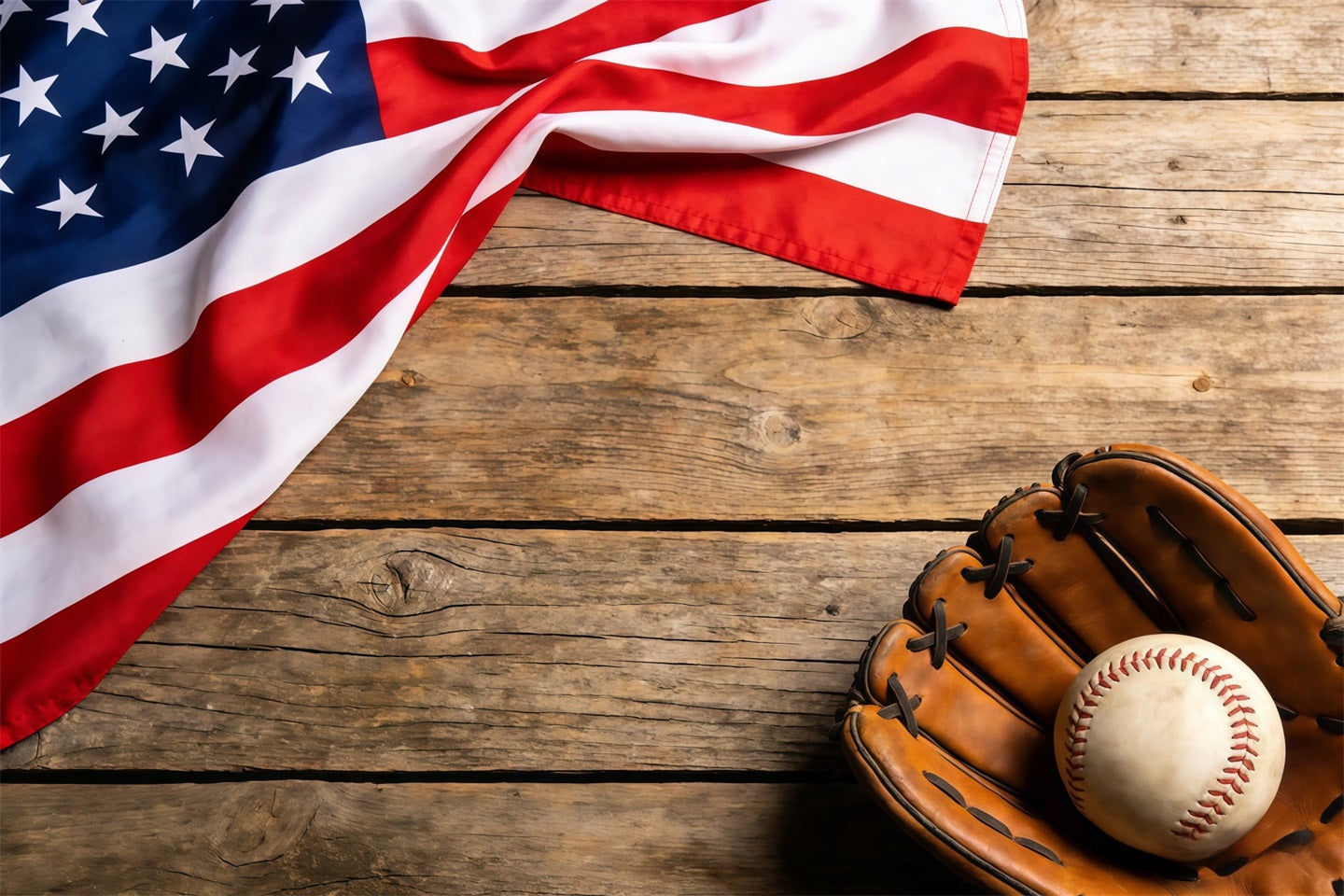 Baseball Photography Backdrop Patriotic Flag Glove Wood Sports Photo Backdrop UK CSH61-186