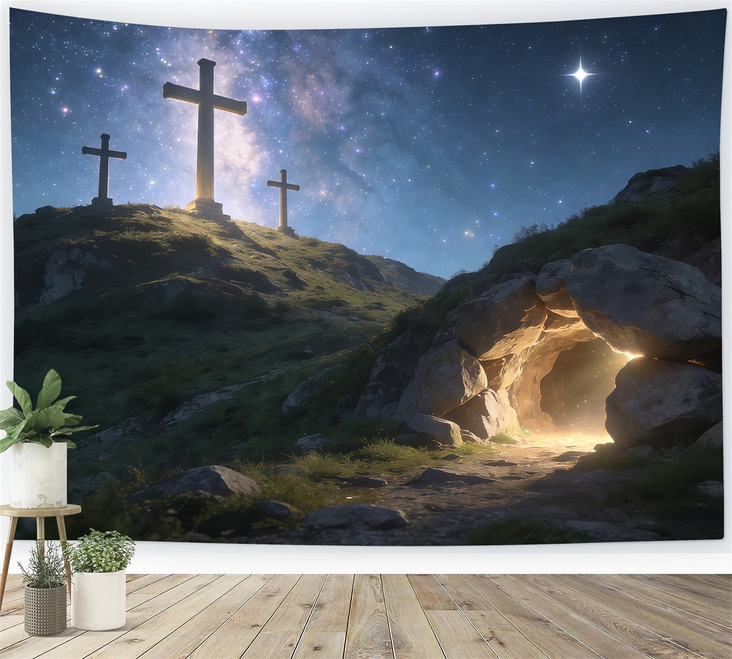 Christian Easter Backdrop Starlit Cross Hill Empty Tomb Easter Backdrops UK CSH61-19