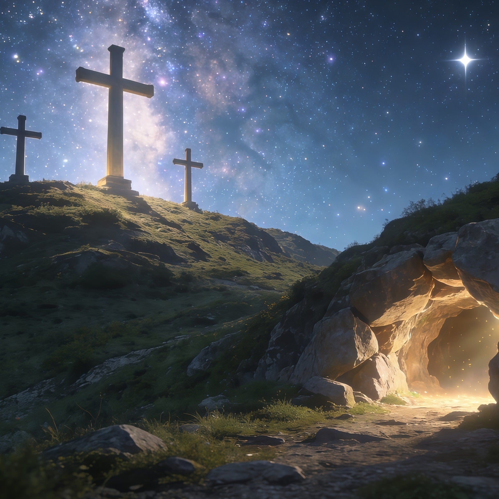 Christian Easter Backdrop Starlit Cross Hill Empty Tomb Easter Backdrops UK CSH61-19