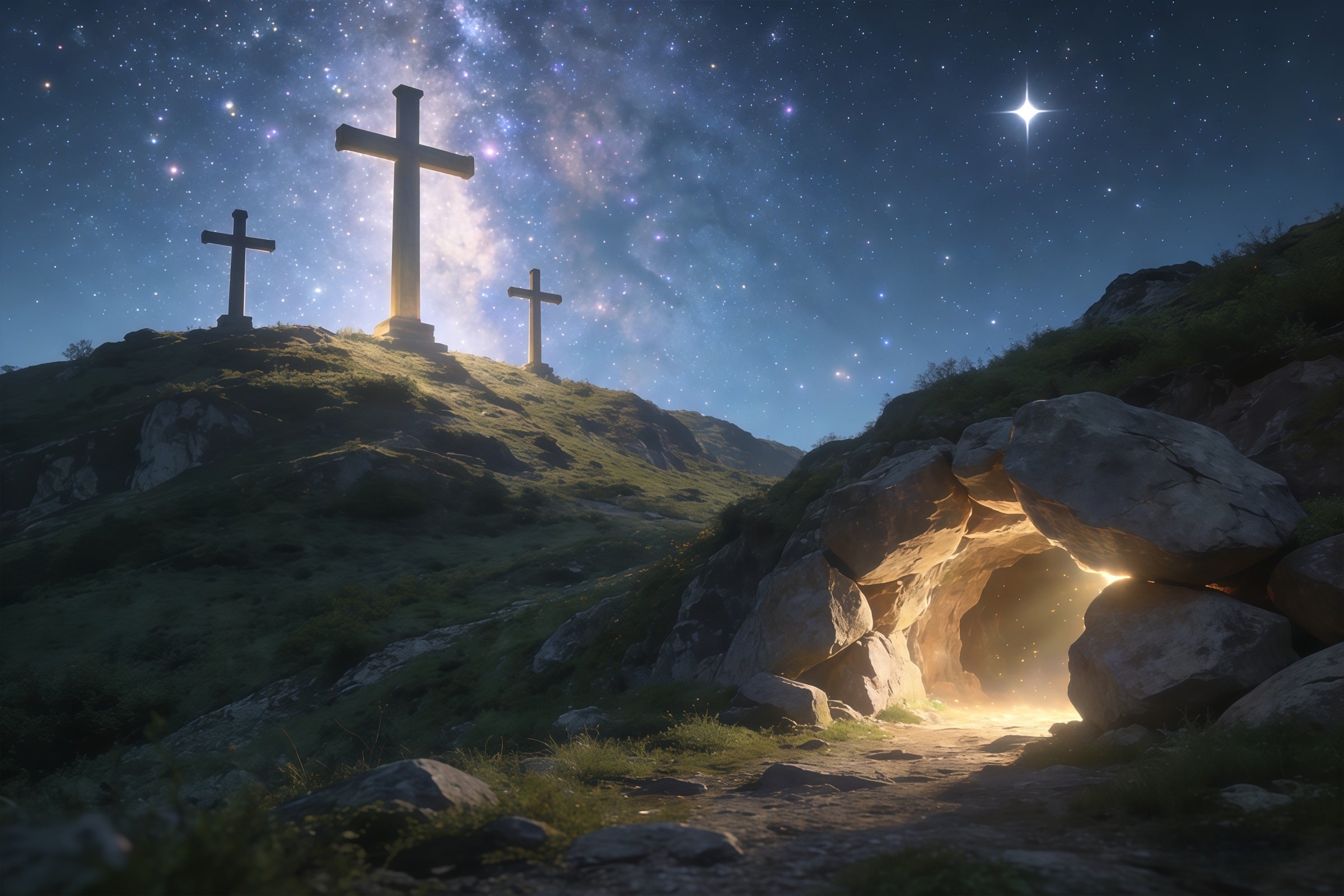 Christian Easter Backdrop Starlit Cross Hill Empty Tomb Easter Backdrops UK CSH61-19