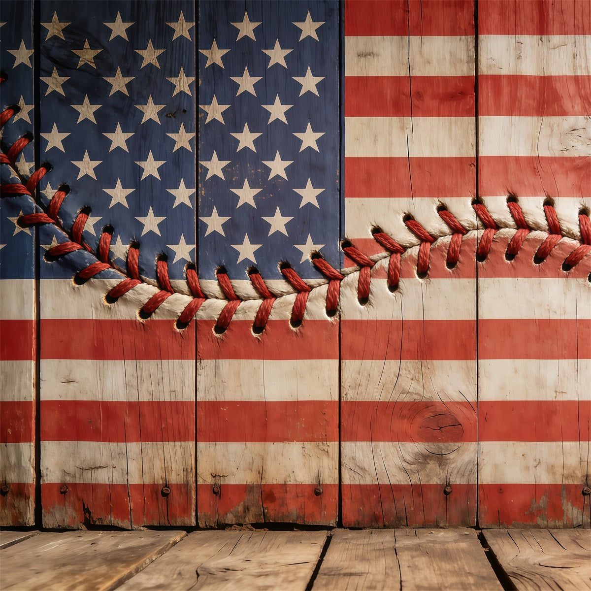Baseball Backdrops Rustic Patriotic Stitch Wood Flag Sports Photo Backdrops UK CSH61-193