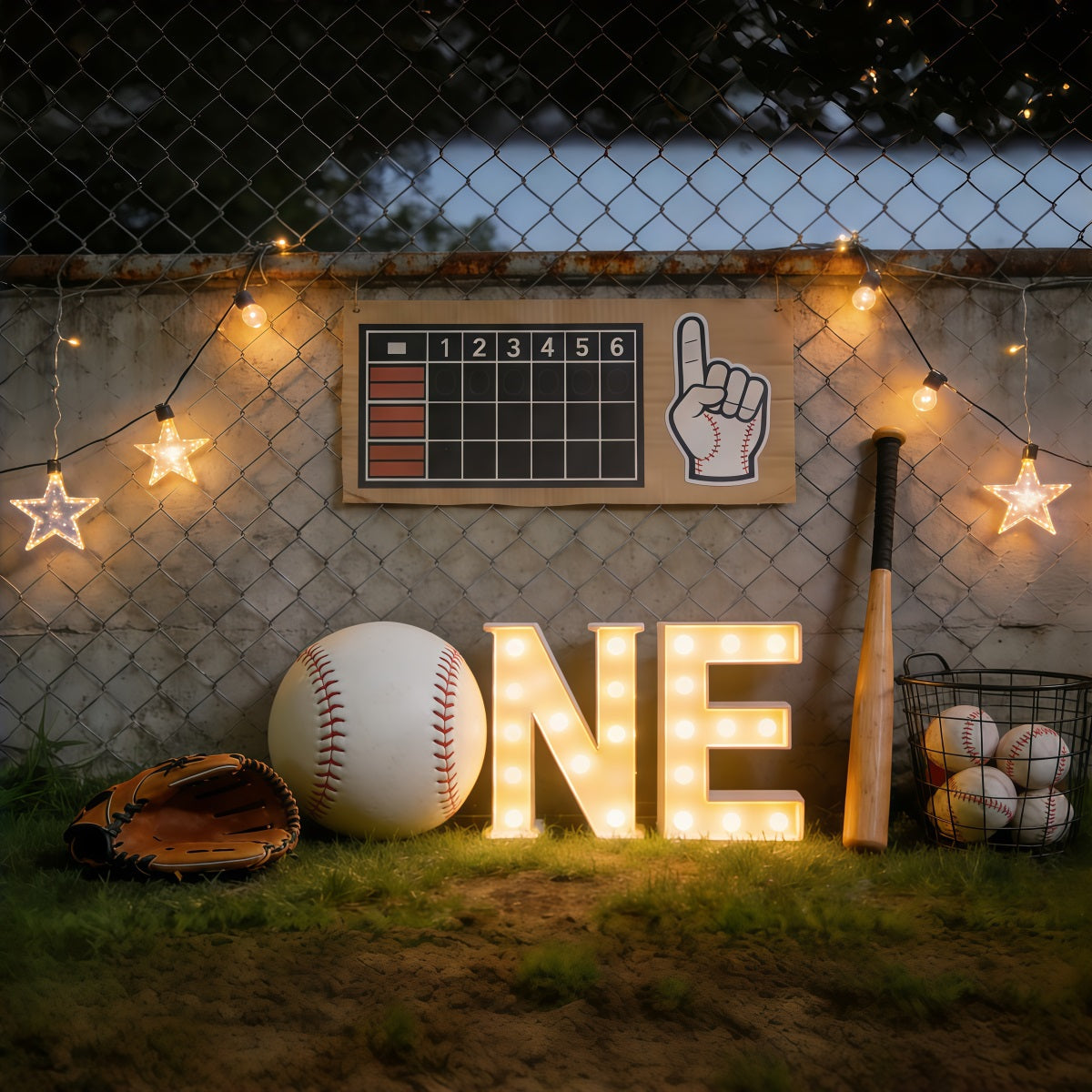 Baseball Photography Backdrop First Birthday Dugout Lights Sports Backdrop UK CSH61-194