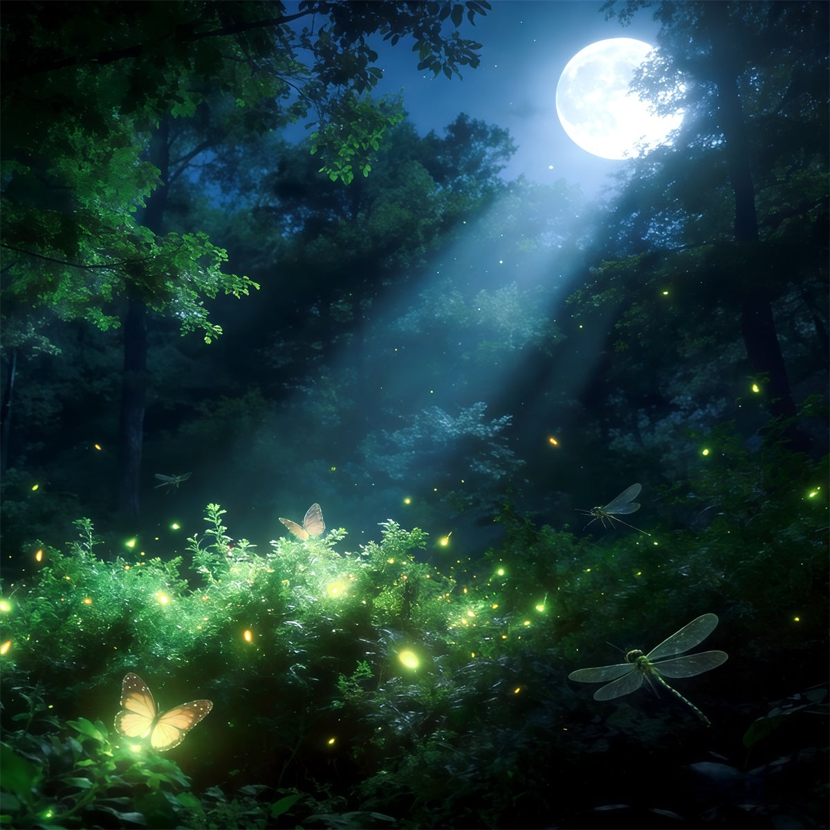 Enchanted Forest Backdrop Moonlit Firefly Woodland Glow Forest Photo Backdrops UK CSH61-196