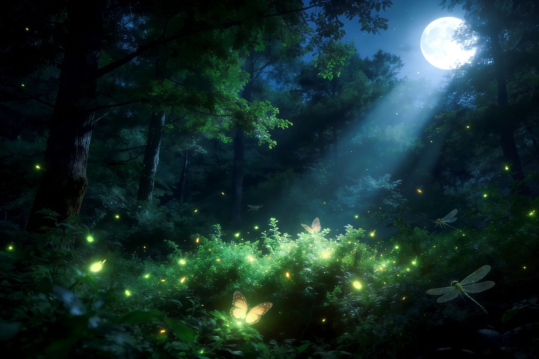 Enchanted Forest Backdrop Moonlit Firefly Woodland Glow Forest Photo Backdrops UK CSH61-196
