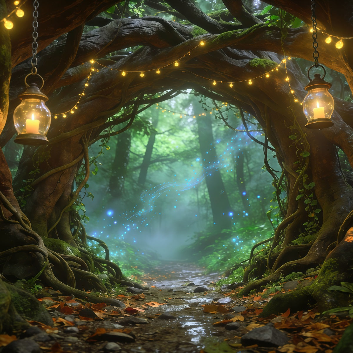 Fantasy Forest Backdrop Lantern Arch Woodland Path Forest Photography Backdrop UK CSH61-197