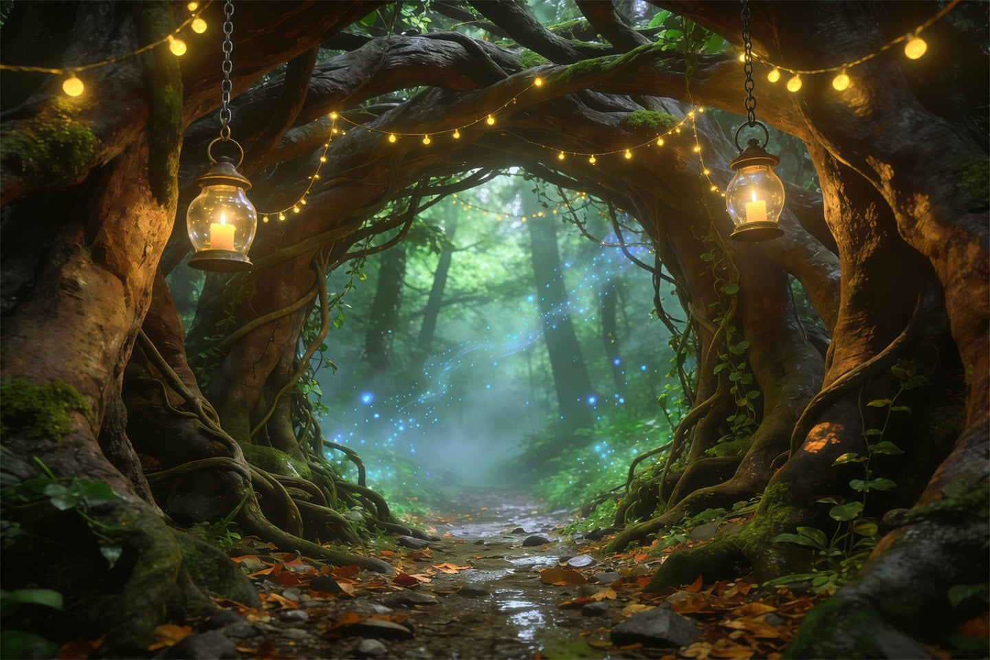 Fantasy Forest Backdrop Lantern Arch Woodland Path Forest Photography Backdrop UK CSH61-197