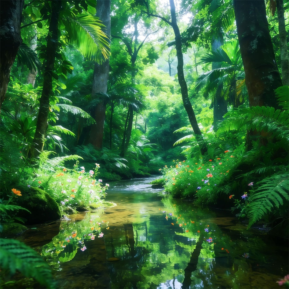 Rainforest Backdrop Emerald Stream Jungle Light Forest Backdrop Photography UK CSH61-198