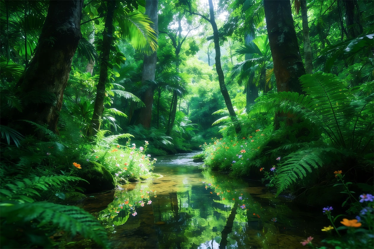 Rainforest Backdrop Emerald Stream Jungle Light Forest Backdrop Photography UK CSH61-198