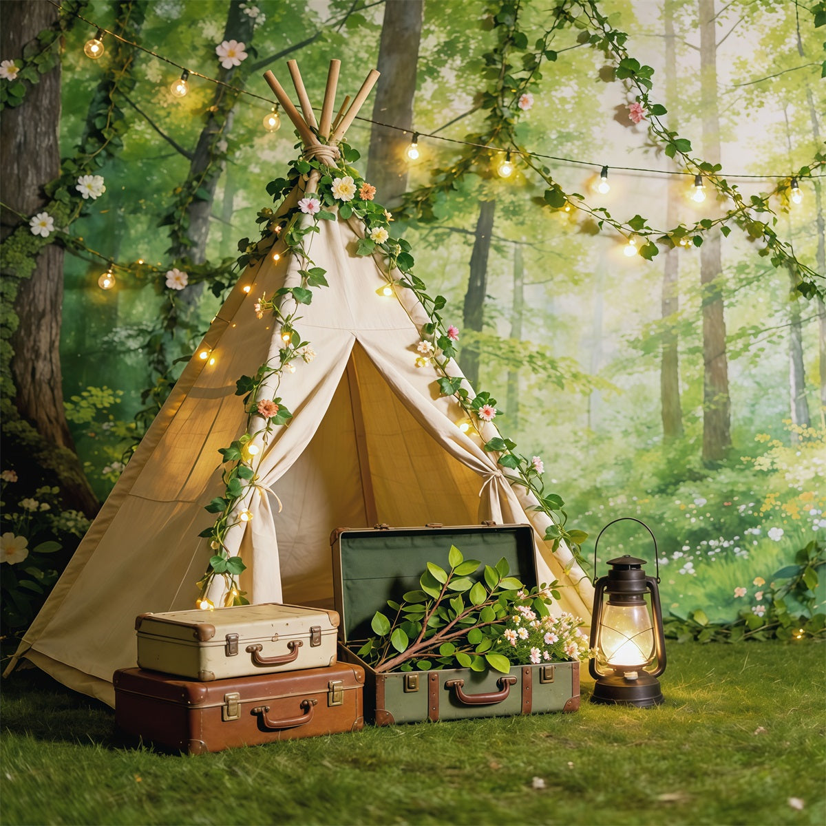Fairy Forest Backdrop Enchanted Woodland Picnic Camp Photography Backdrop Forest UK CSH61-199