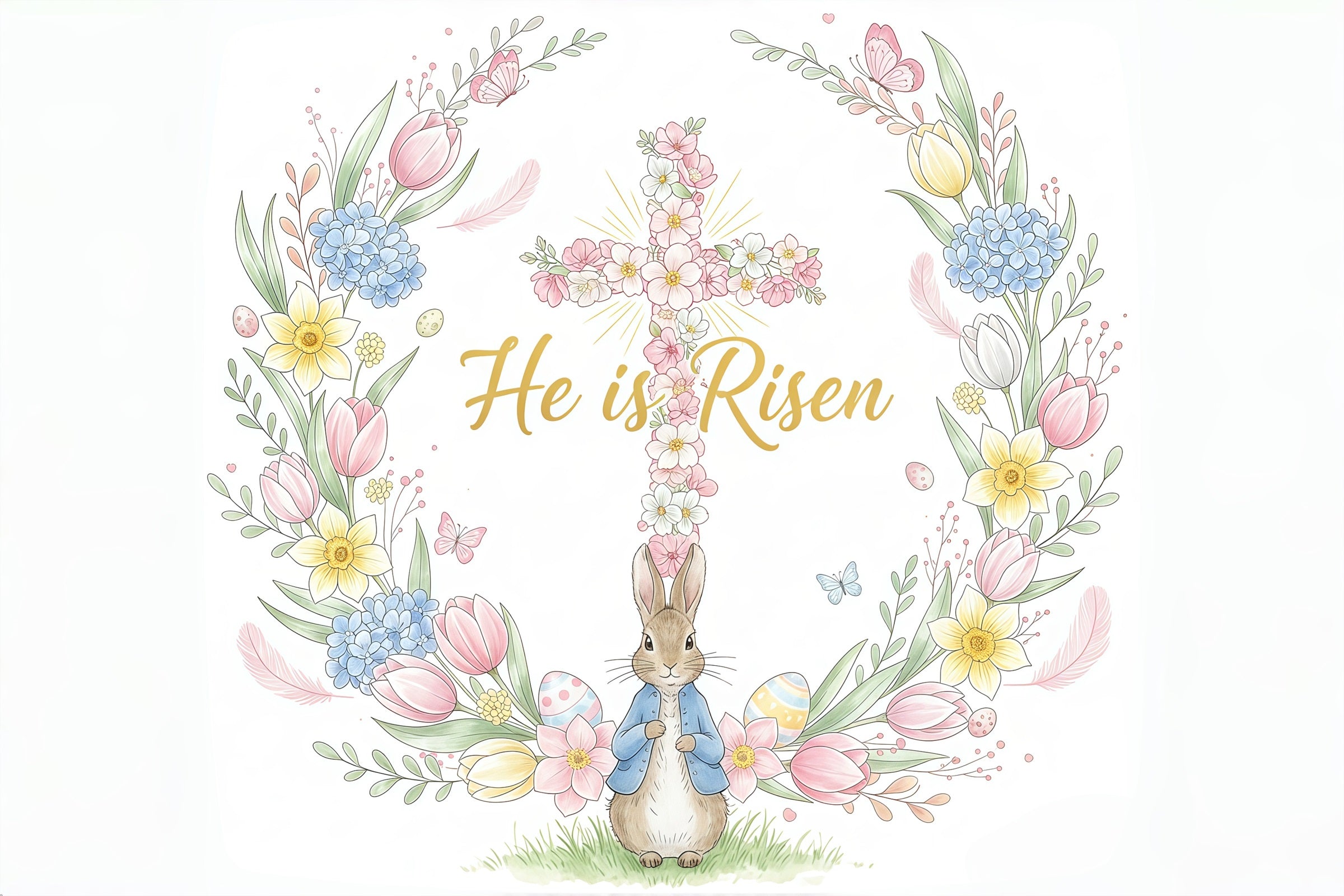 Easter Backdrops For Church Floral Cross Bunny Wreath Easter Backdrops UK CSH61-2