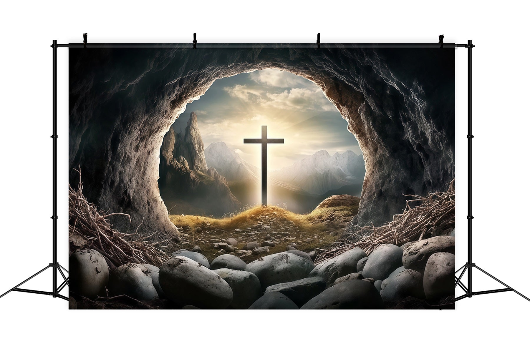 Christian Easter Backdrop Tomb Horizon Cross Glory Light Easter Backdrop UK CSH61-20