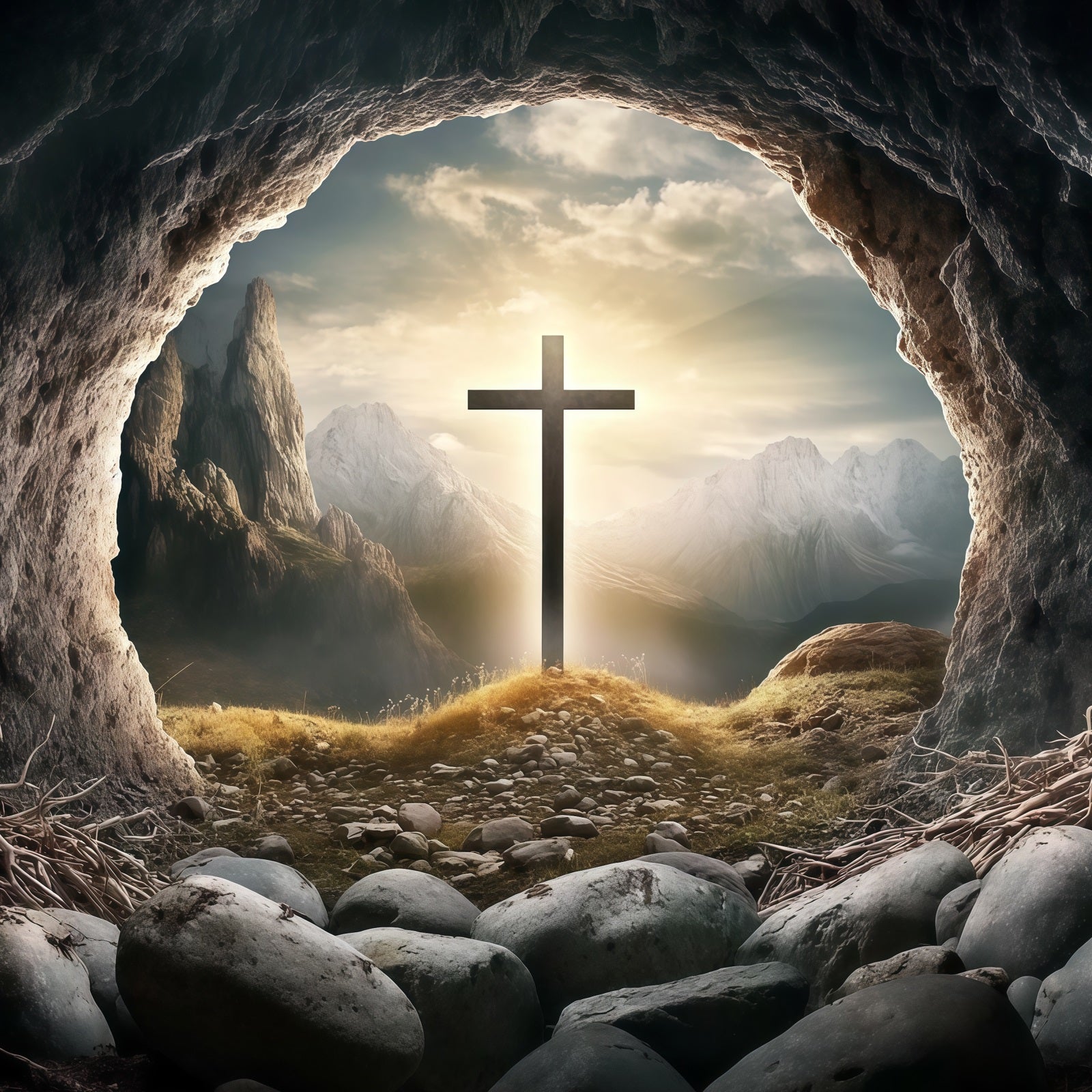 Christian Easter Backdrop Tomb Horizon Cross Glory Light Easter Backdrop UK CSH61-20